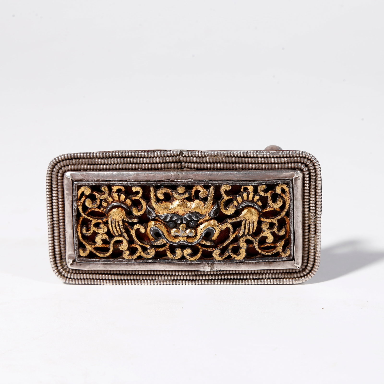 A IRON BELT BUCKLE WITH GOLD AND SILVER INLAY, SHABALA (1 of 9)