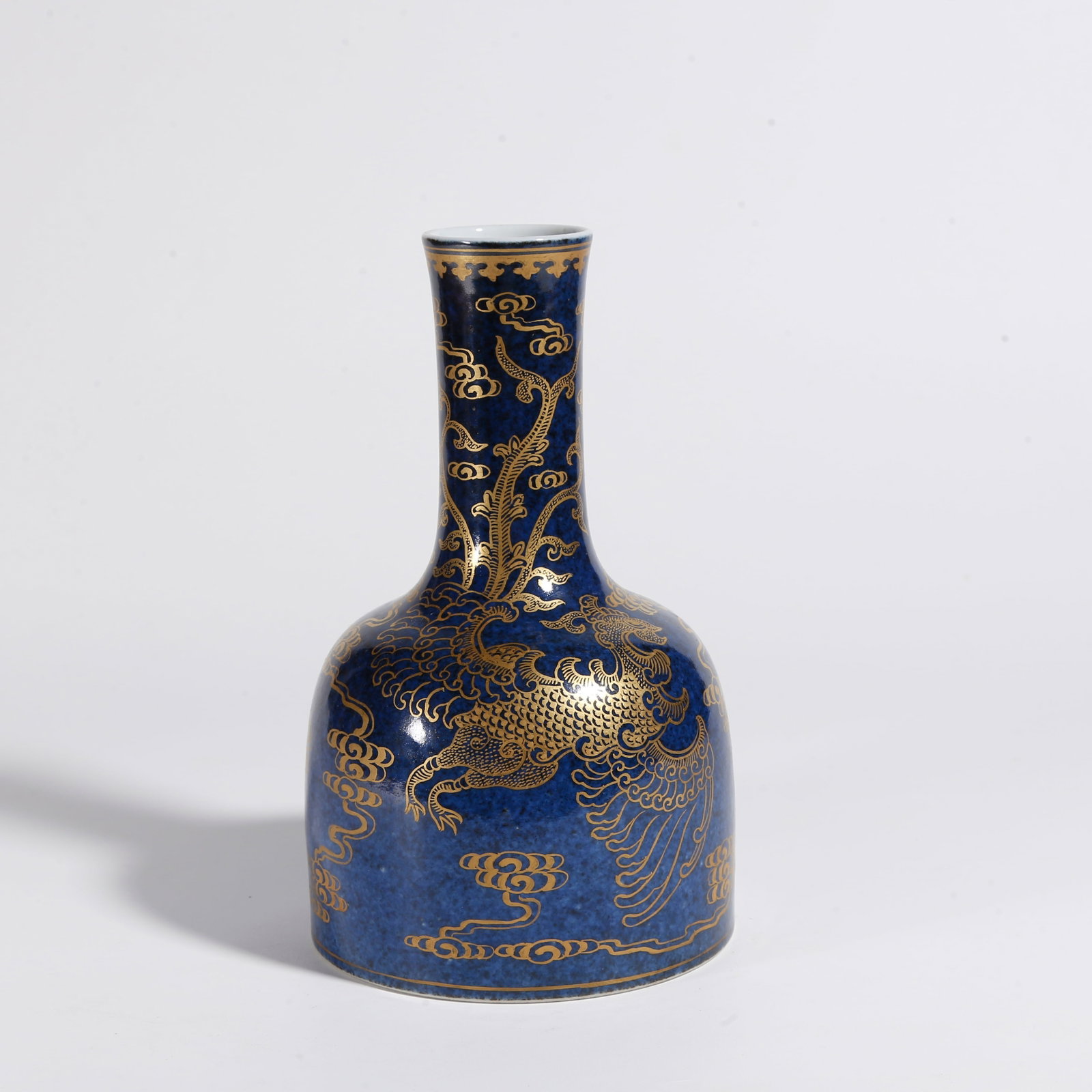 A BLUE GLAZE GOLD-DECORATED PHOENIX PATTERN RATTLE ZUN (1 of 10)