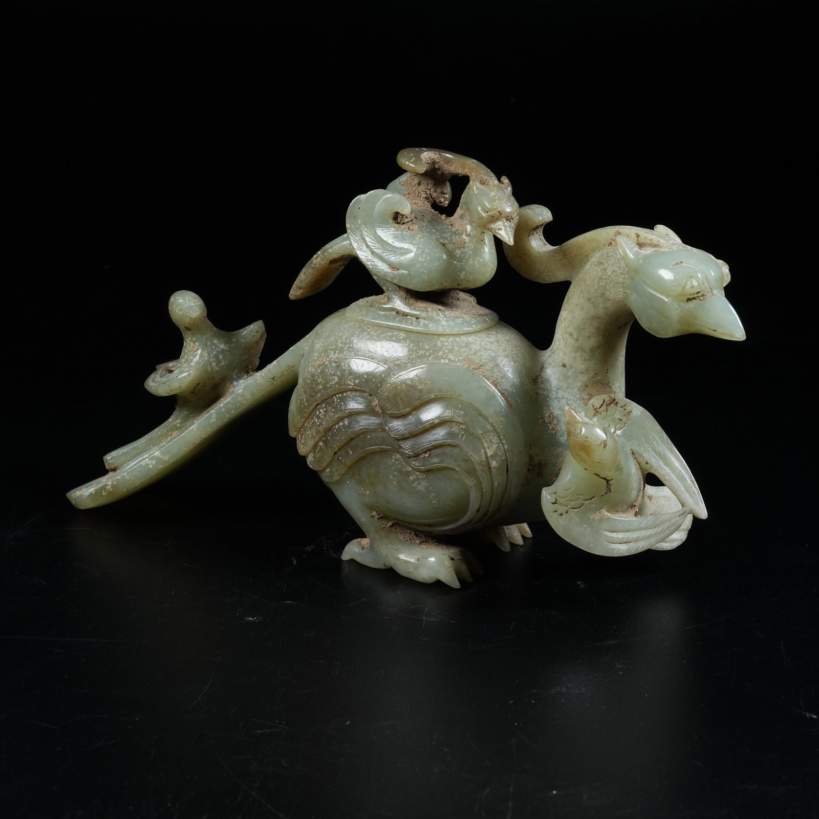 A ANCIENT JADE PHOENIX-SHAPED INCENSE BURNER: Ancient Jade Phoenix-shaped Incense Burner