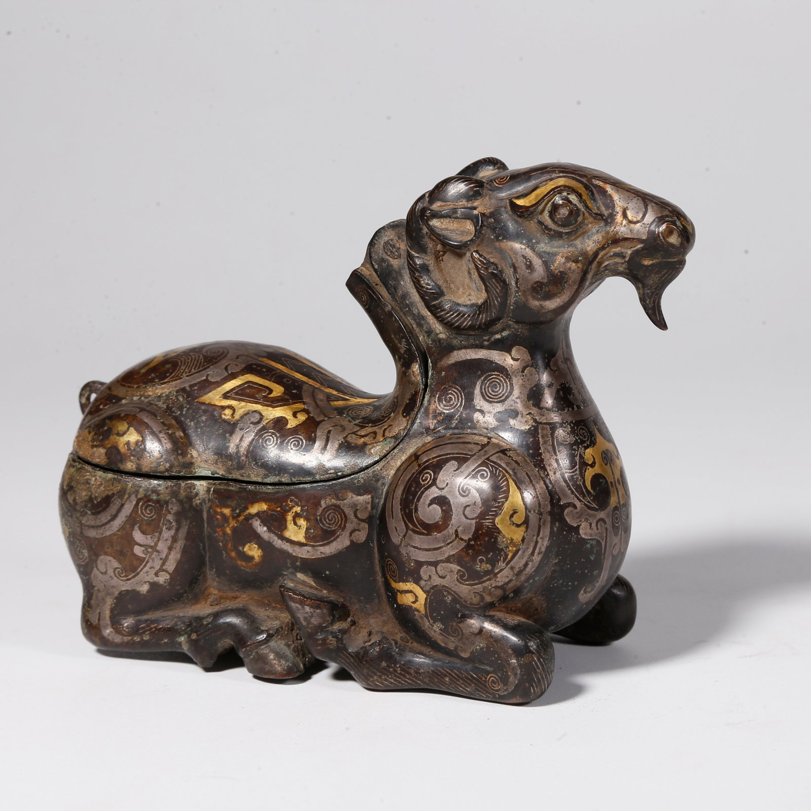 A BRONZE ZUN VESSEL WITH GOLD & SILVER INLAY (1 of 9)