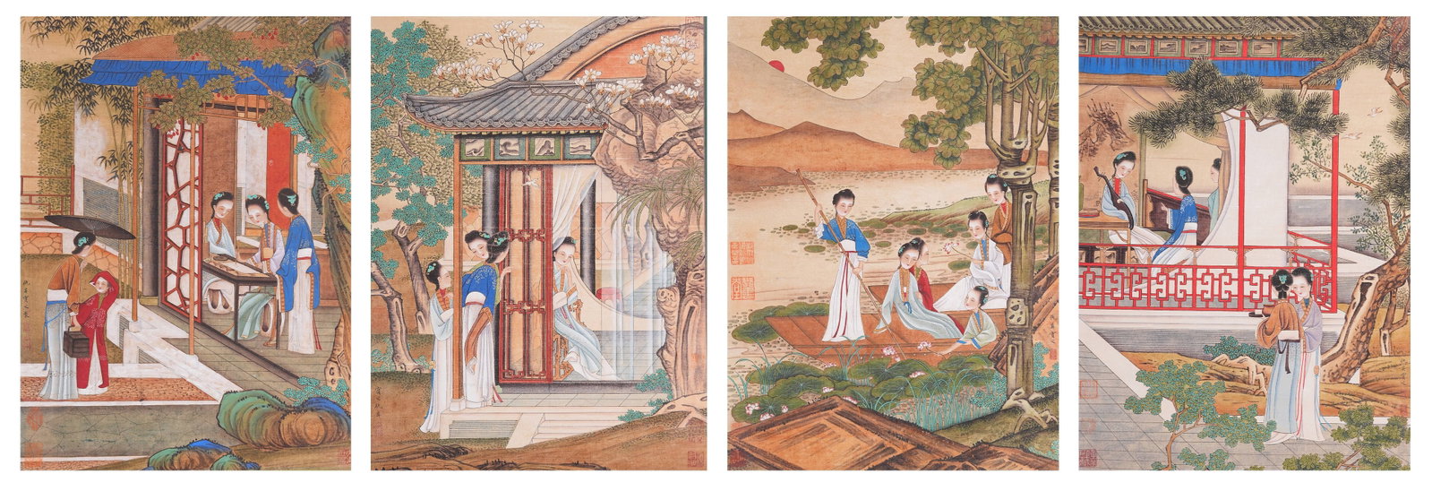 A FIGURE STORY PAINTING ON SILK BY QIU YING (FOUR PIECES).仇英 (1 of 18)