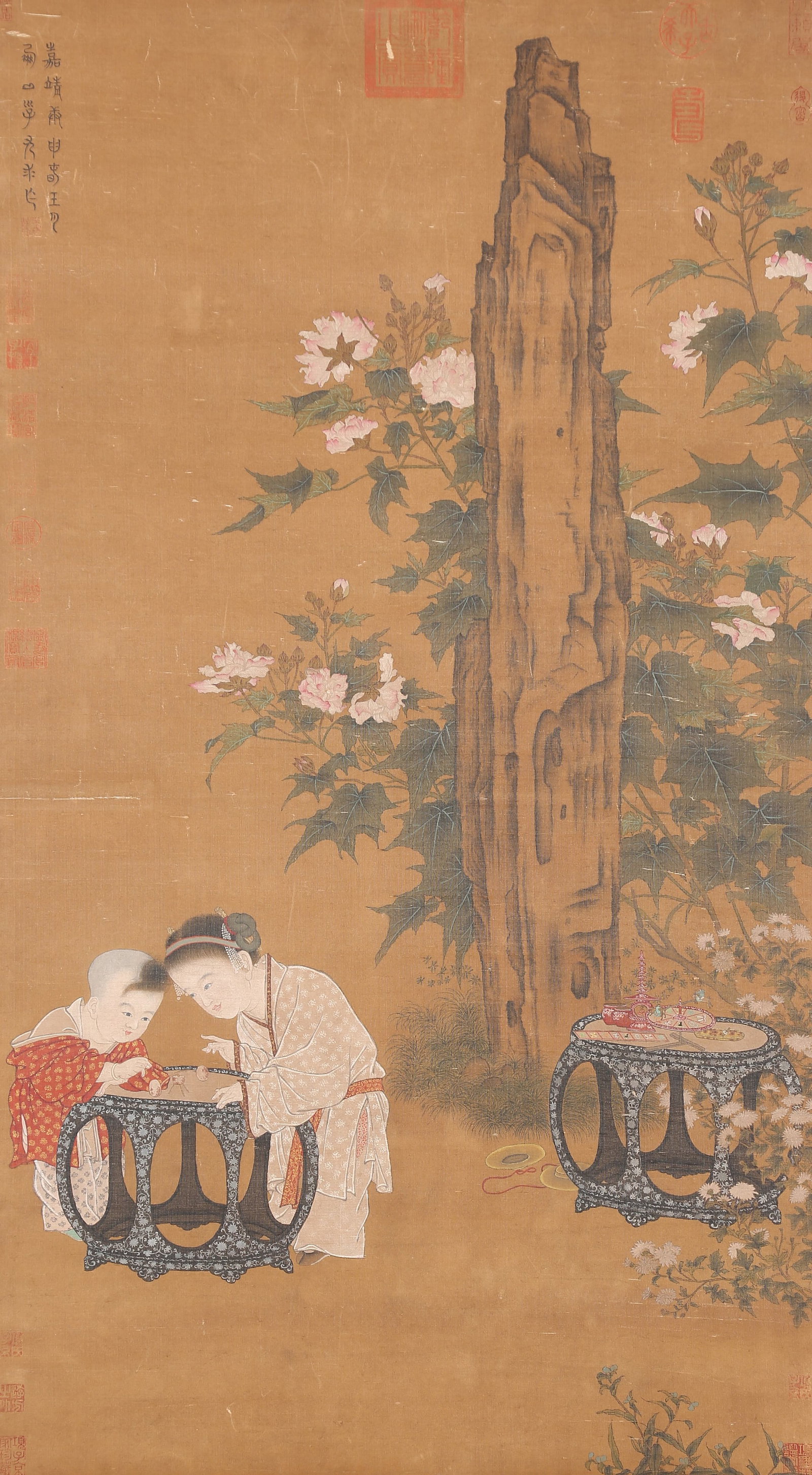 A CHILDREN AT PLAY PAINTING ON SILK BY YOU QIU.尤求: Children at Play Painting on Silk by You Qiu.尤求
