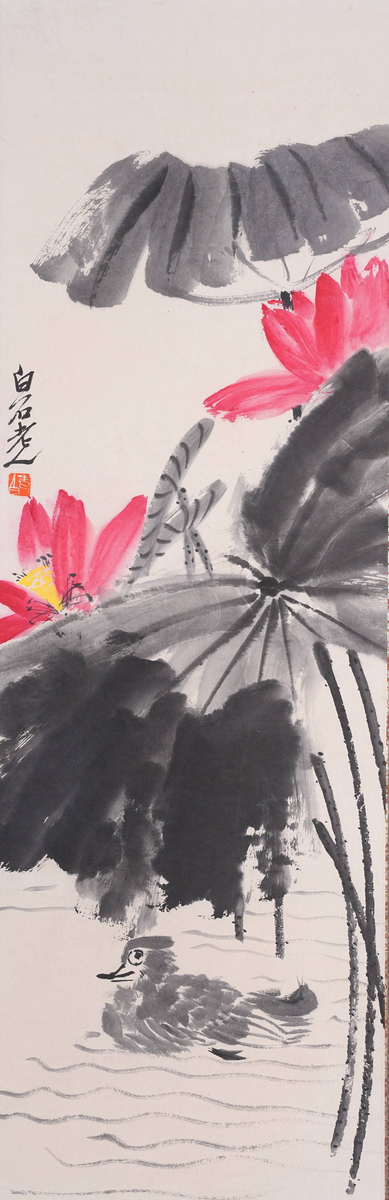 A FLOWER-AND-BIRD PAINTING ON PAPER BY QI BAISHI.齊白石: Flower-and-Bird Painting on Paper by Qi Baishi.齊白石