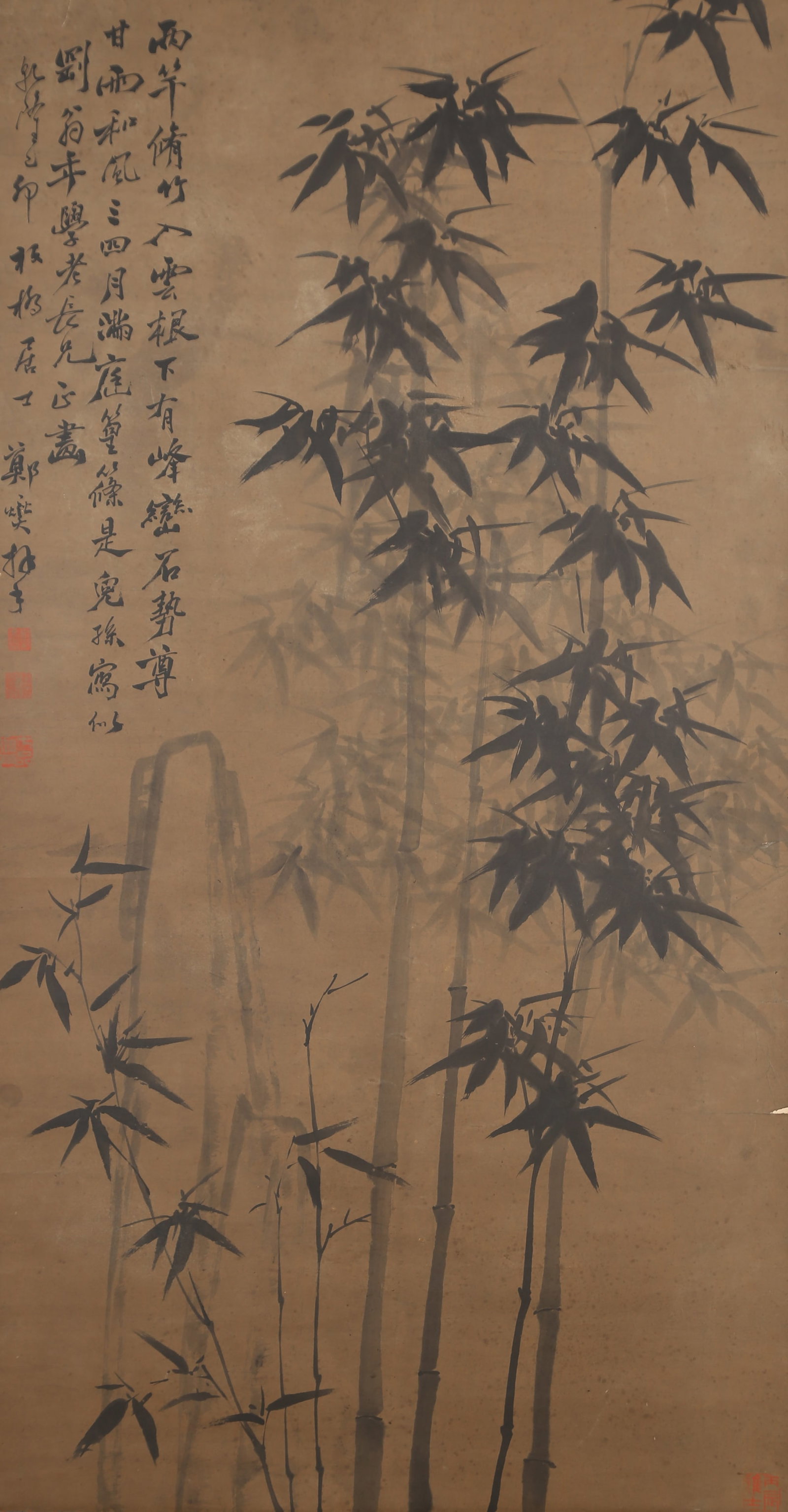 A INK BAMBOO PAINTING ON PAPER BY ZHENG BANQIAO.鄭板橋: Ink Bamboo Painting on Paper by Zheng Banqiao.鄭板橋
