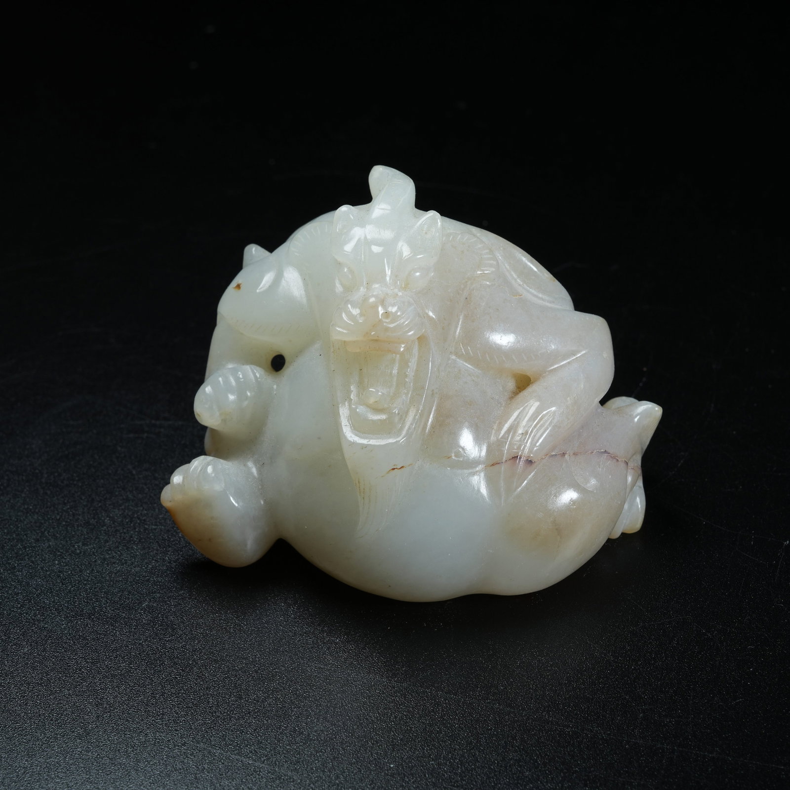 A ANCIENT JADE DIVINE BEAST ORNAMENT: Ancient Jade Divine Beast Ornament