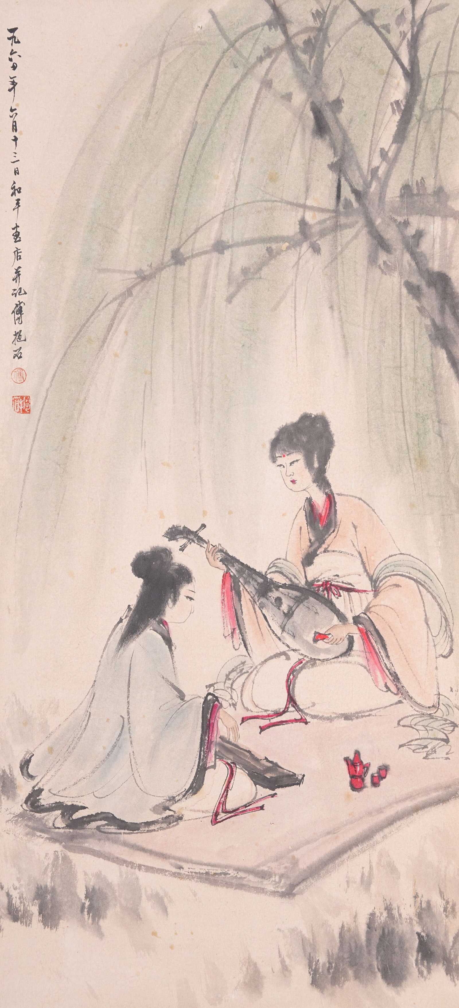 A TWO XIANG LADIES PAINTING ON PAPER BY FU BAOSHI.傅抱石 (1 of 8)