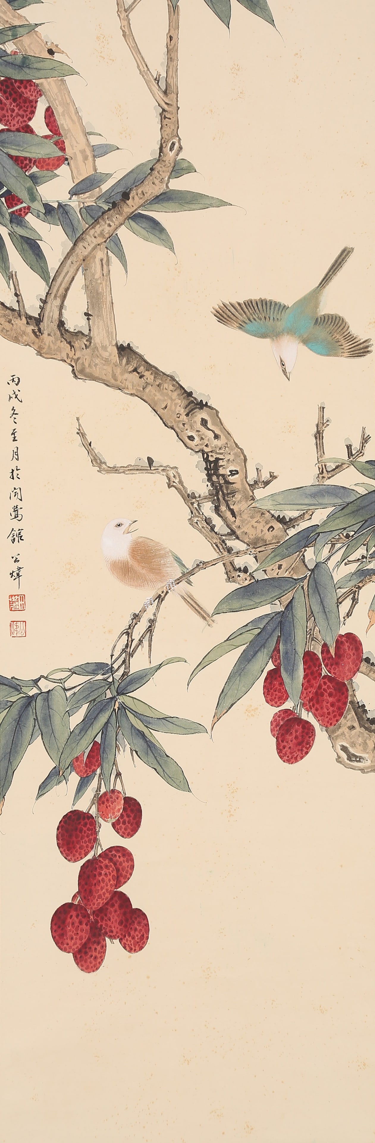 A FLOWERS AND BIRDS PAINTING ON PAPER BY TIAN SHIGUANG.田世光: Flowers and Birds Painting on Paper by Tian Shiguang.田世光