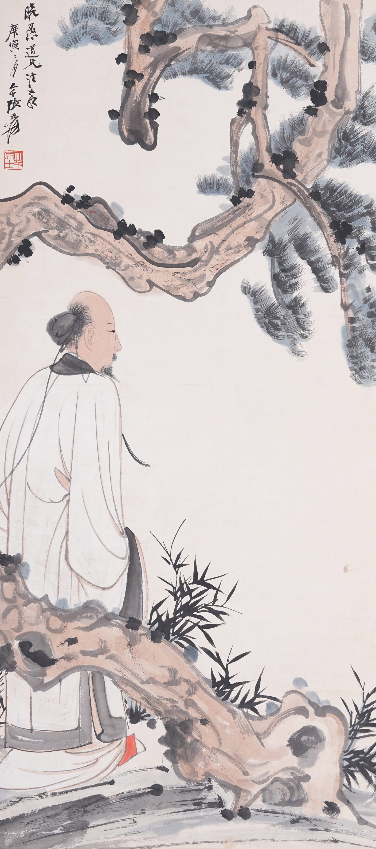 A SCHOLAR FIGURE PAINTING ON PAPER BY ZHANG DAQIAN.張大千: Scholar Figure Painting on Paper by Zhang Daqian.張大千
