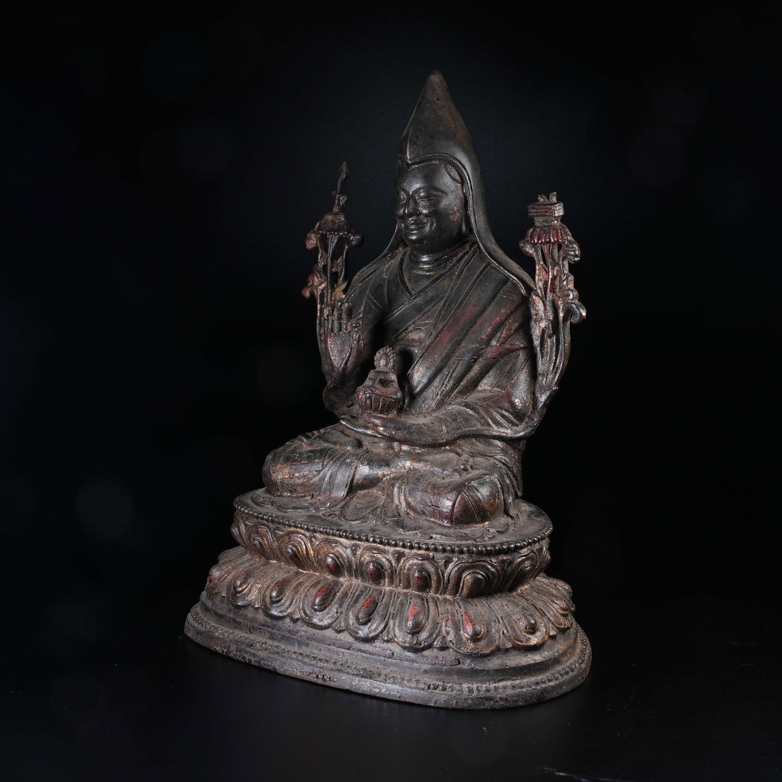 A BRONZE GURU STATUE - 6