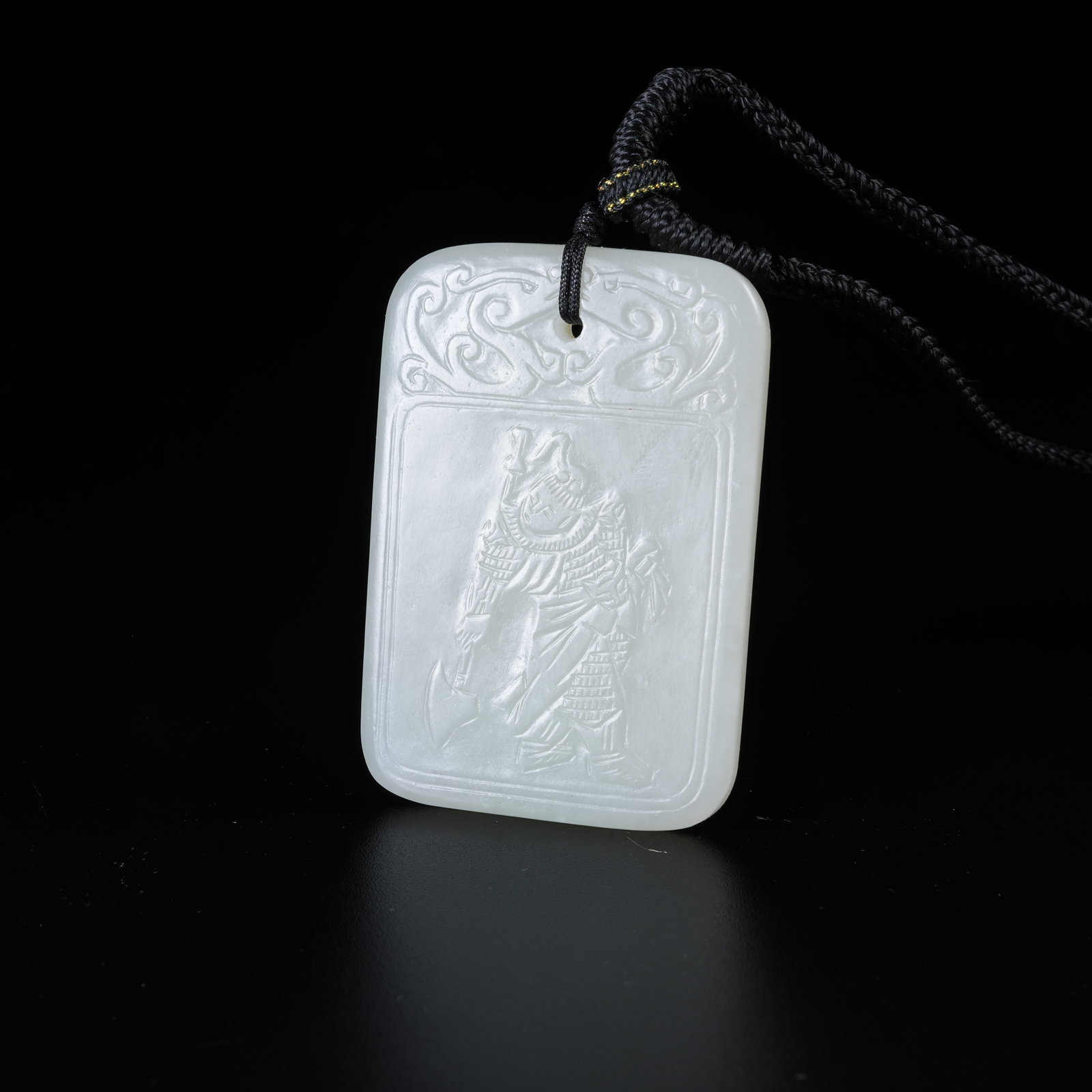 A HETIAN JADE PLAQUE WITH HUMAN FIGURE PATTERN: Hetian Jade Plaque with Human Figure Pattern