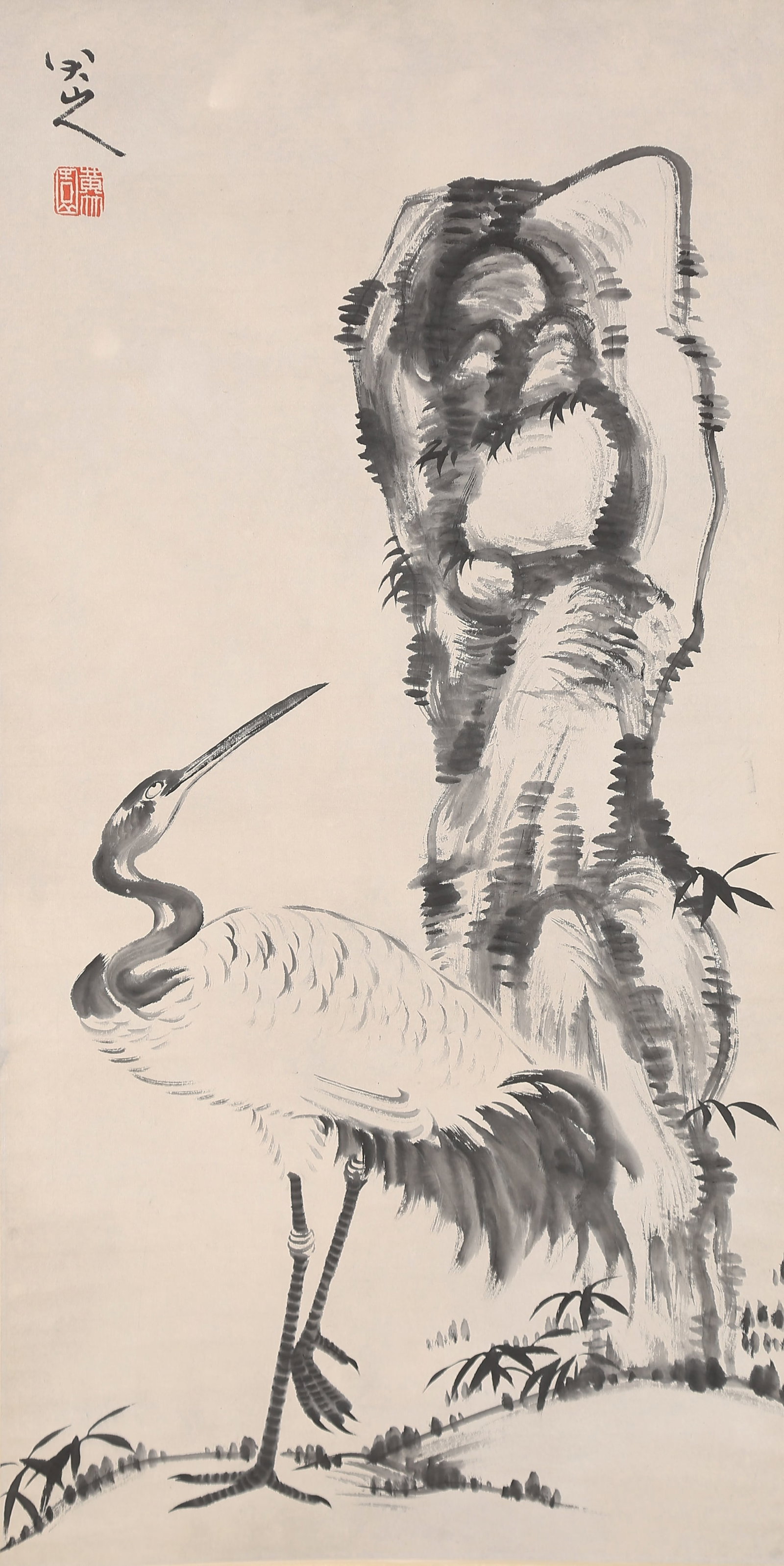 A CRANE PAINTING ON PAPER BY BADA SHANREN.八大山人: Crane Painting on Paper by Bada Shanren.八大山人