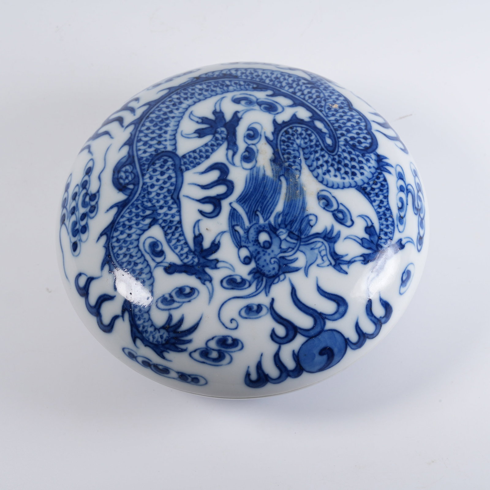 A BLUE-AND-WHITE DRAGON-PATTERN INK PASTE BOX - 4