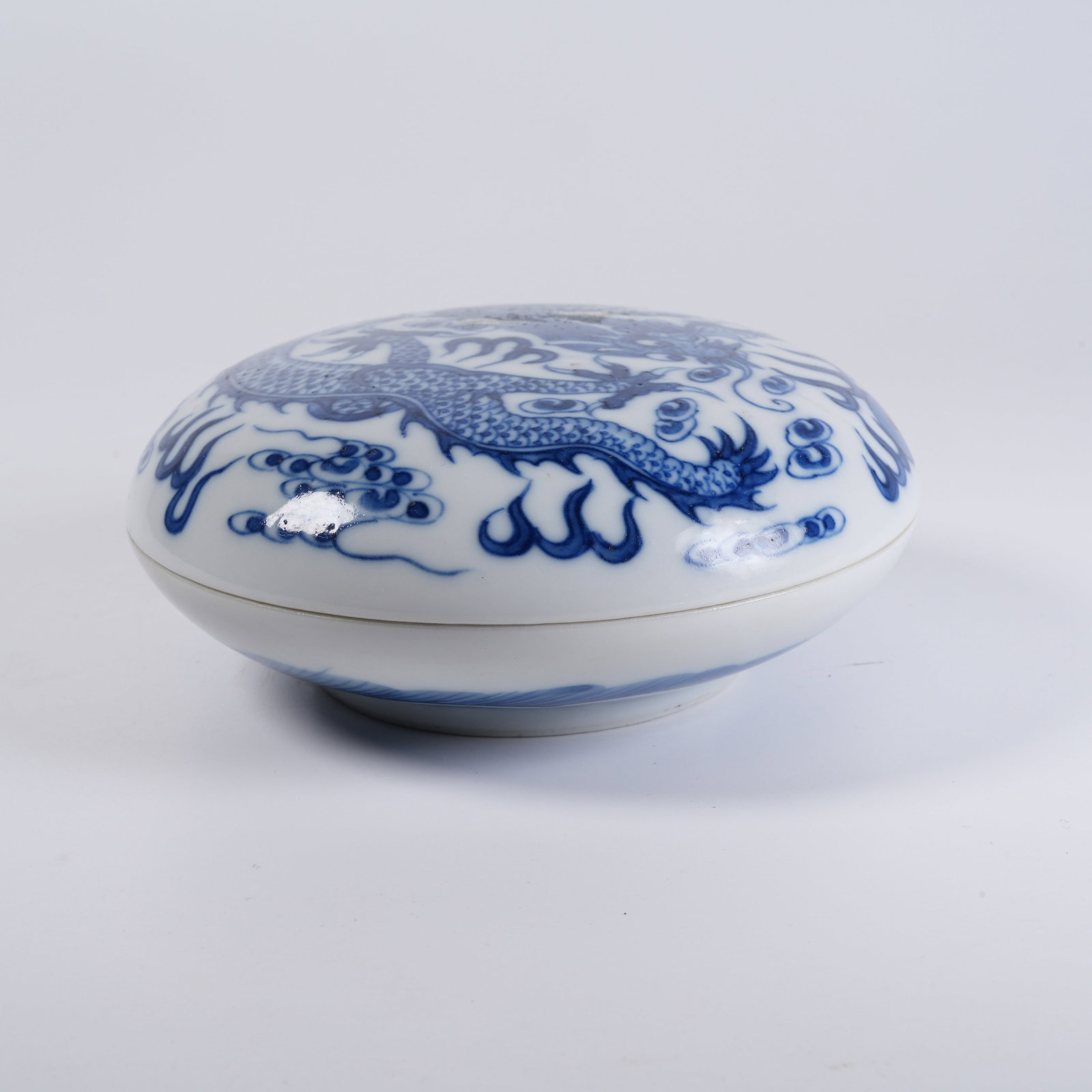 A BLUE-AND-WHITE DRAGON-PATTERN INK PASTE BOX - 7