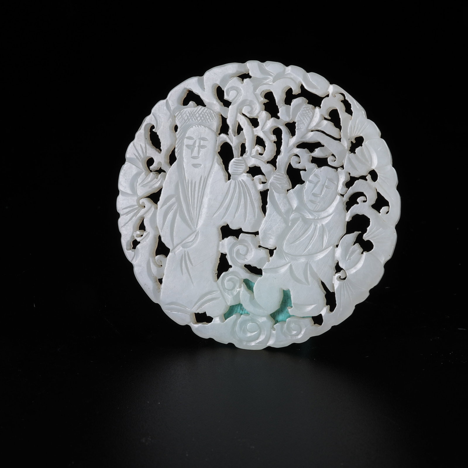 A HETIAN JADE PENDANT WITH NARRATIVE FIGURE SCENES (1 of 9)