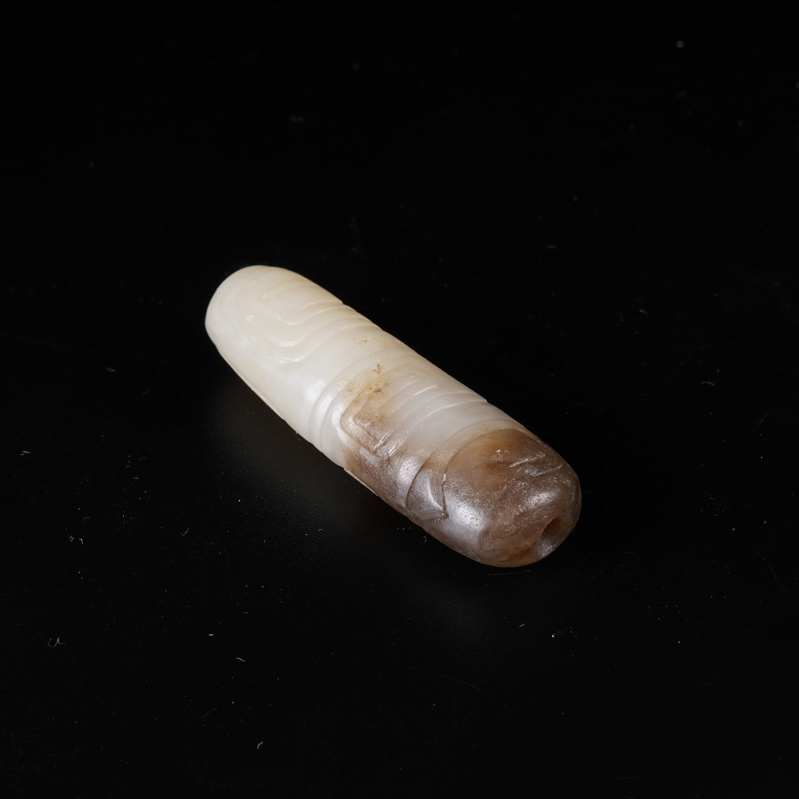 A ANCIENT JADE TUBE PENDANT: Ancient Jade Tube Pendant