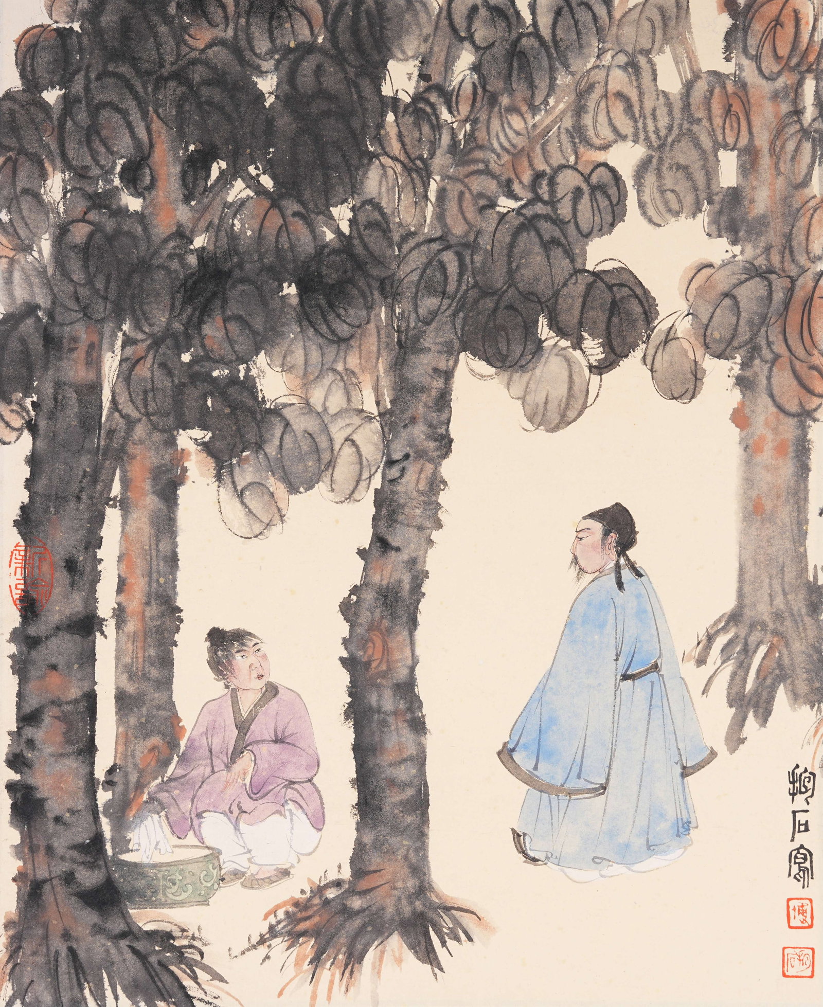A FIGURE PAINTING ON PAPER BY FU BAOSHI.傅抱石: Figure Painting on Paper by Fu Baoshi.傅抱石
