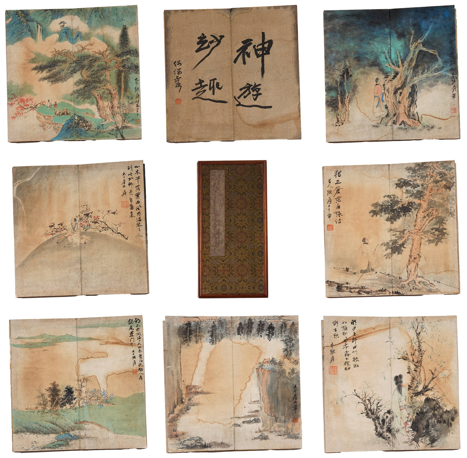 A LANDSCAPE PAINTINGS ALBUM ON PAPER BY ZHANG DAQIAN (TEN LEAVES).張大千: Landscape Paintings Album on Paper by Zhang Daqian (ten leaves).張大千