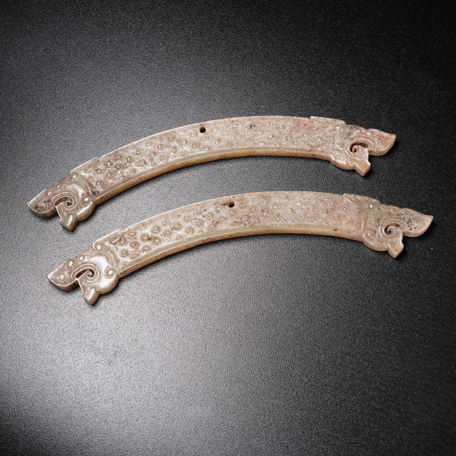 A SET OF ANCIENT HIGH-GRADE JADE DRAGON-PATTERN HUANG-ARC JADE PENDANTS (1 of 8)