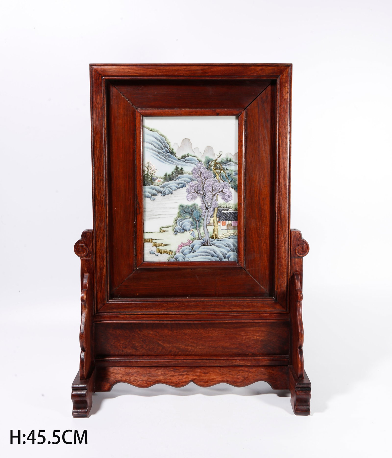 A HUANGHUALI WOOD TABLE SCREEN INLAID WITH LANDSCAPE PORCELAIN PANEL (1 of 8)