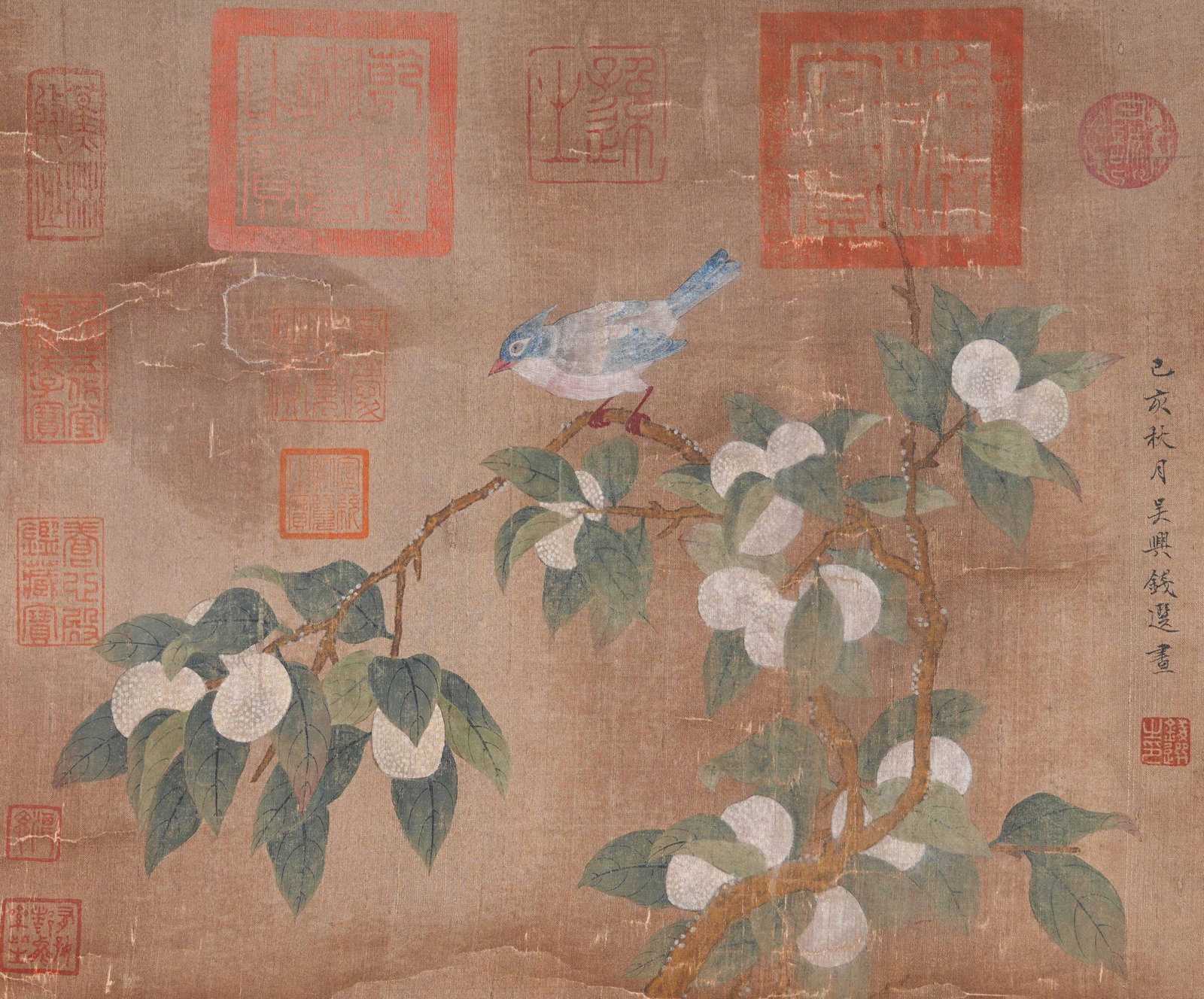 A FLOWER AND BIRD PAINTING ON SILK BY QIAN XUAN.錢選 (1 of 8)