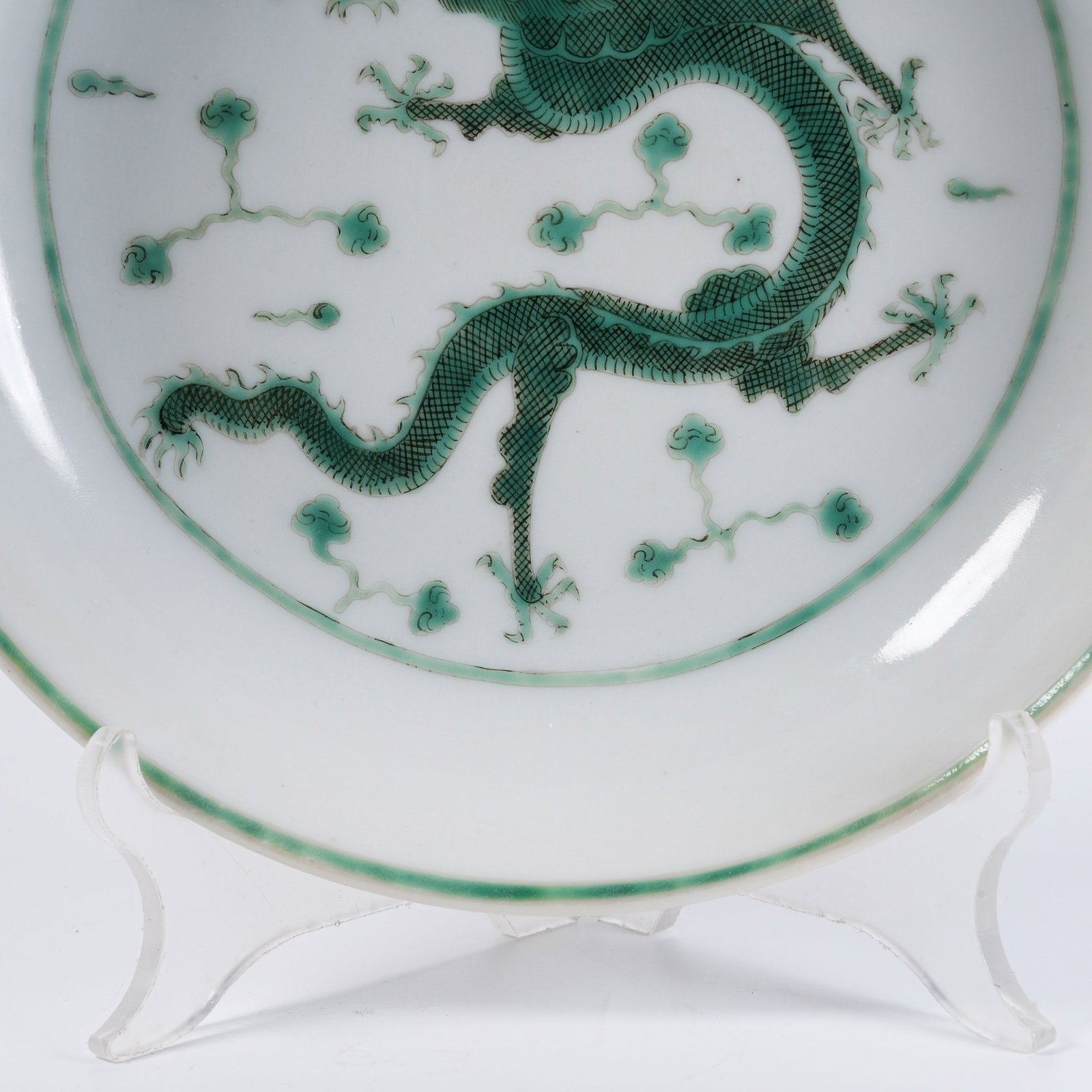 A GREEN-ENAMEL DRAGON-PATTERN PLATE - 3