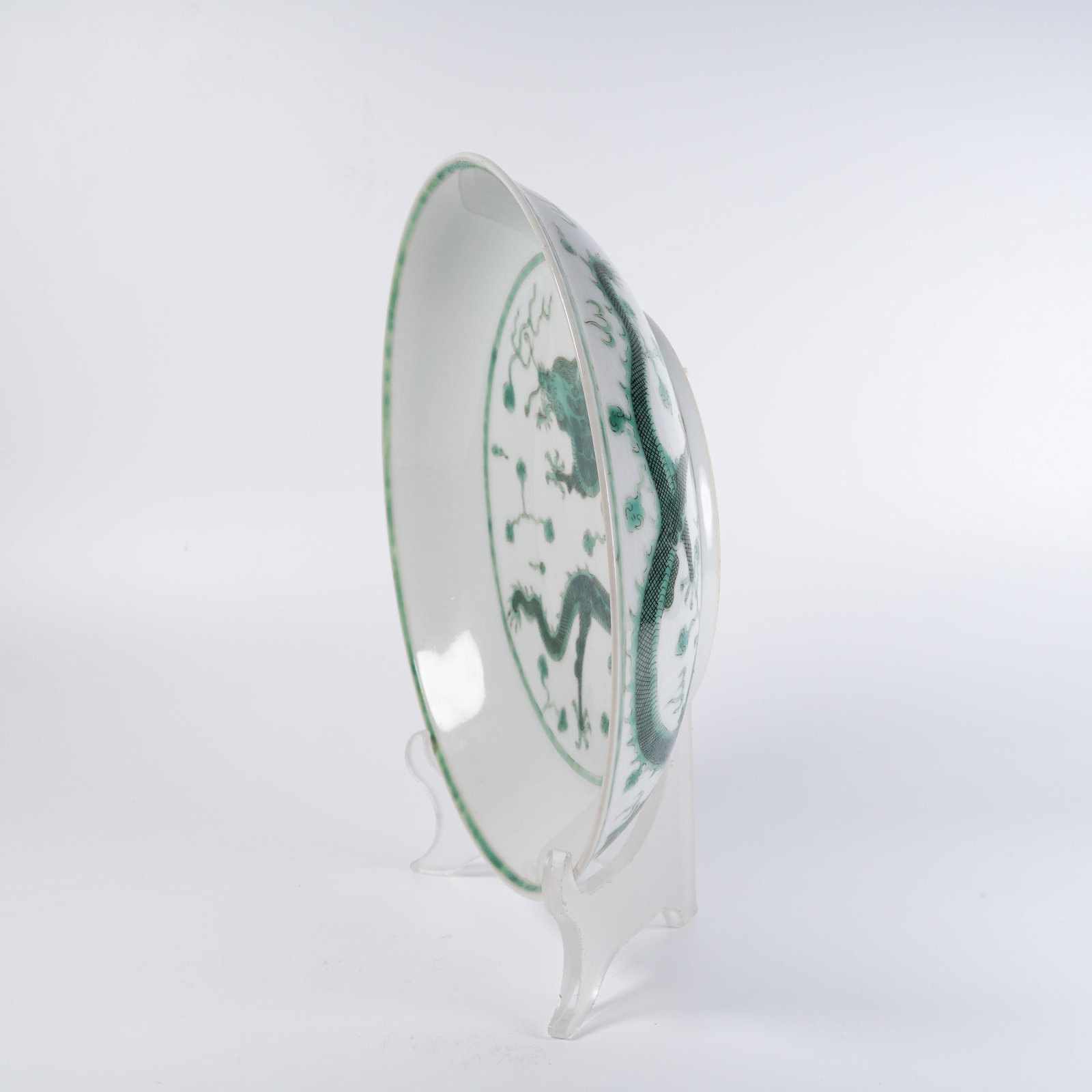 A GREEN-ENAMEL DRAGON-PATTERN PLATE - 7