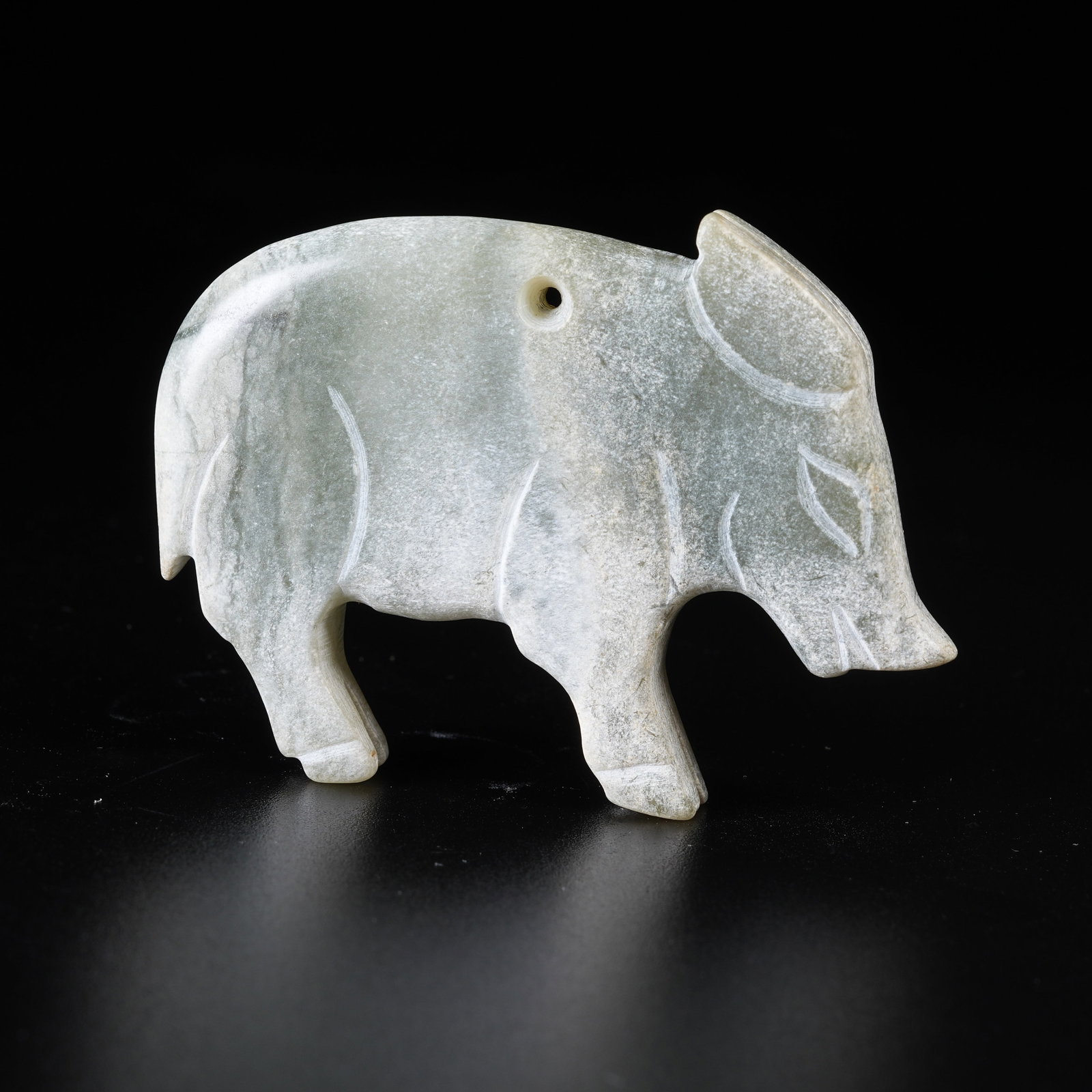 A ARCHAIC JADE PIG PENDANT: Archaic Jade Pig Pendant
