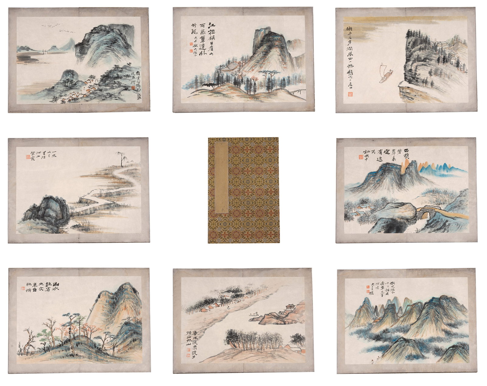 A LANDSCAPE PAINTINGS ALBUM ON PAPER BY ZHANG DAQIAN (TEN LEAVES).張大千: Landscape Paintings Album on Paper by Zhang Daqian (ten leaves).張大千