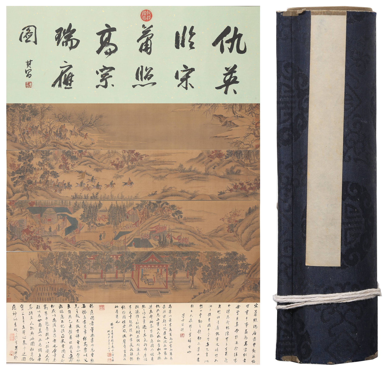A LANDSCAPE AND FIGURE HANDSCROLL ON SILK BY QIU YING.仇英: Landscape and Figure Handscroll on Silk by Qiu Ying.仇英