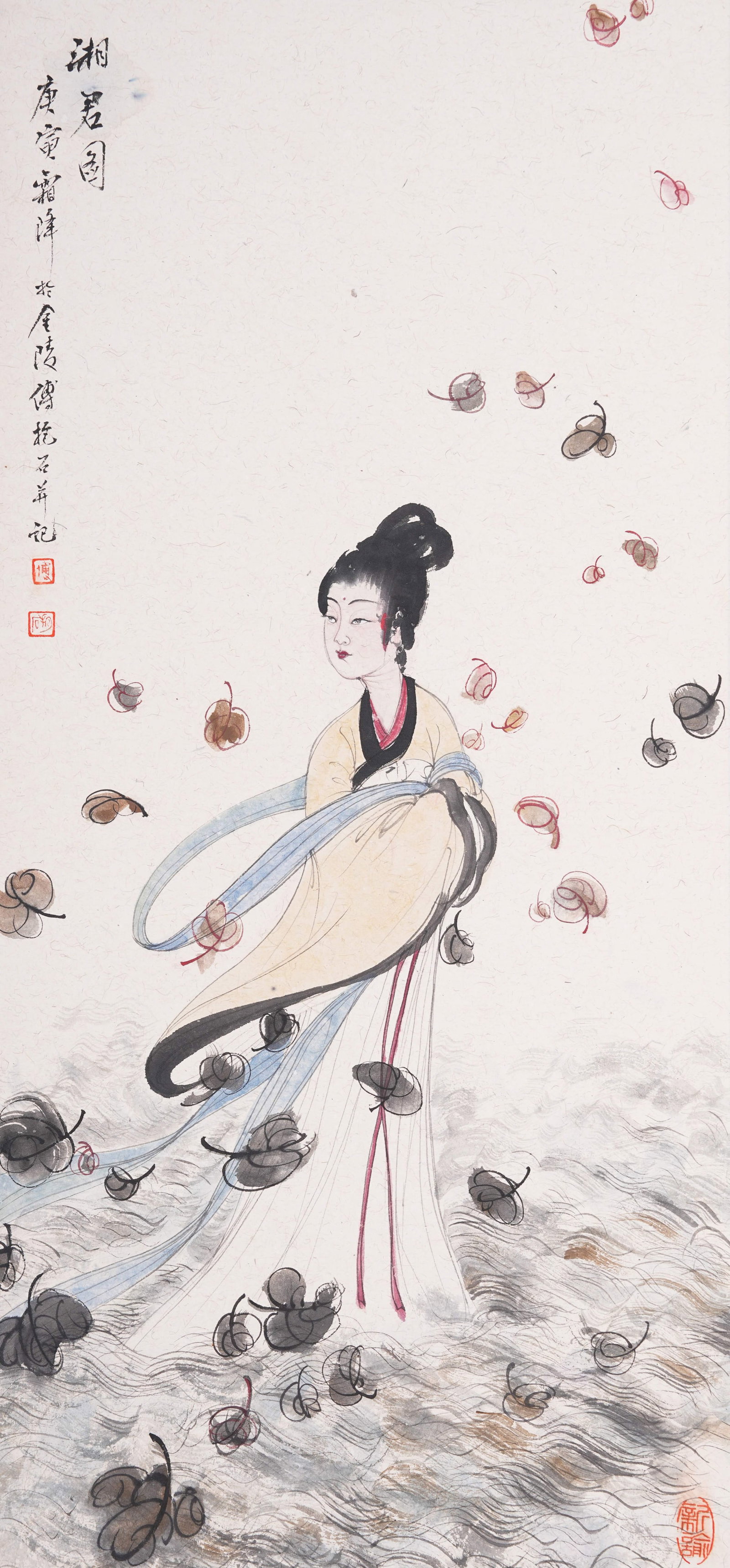A XIANGJUN GODDESS PAINTING ON PAPER BY FU BAOSHI.傅抱石: Xiangjun Goddess Painting on Paper by Fu Baoshi.傅抱石