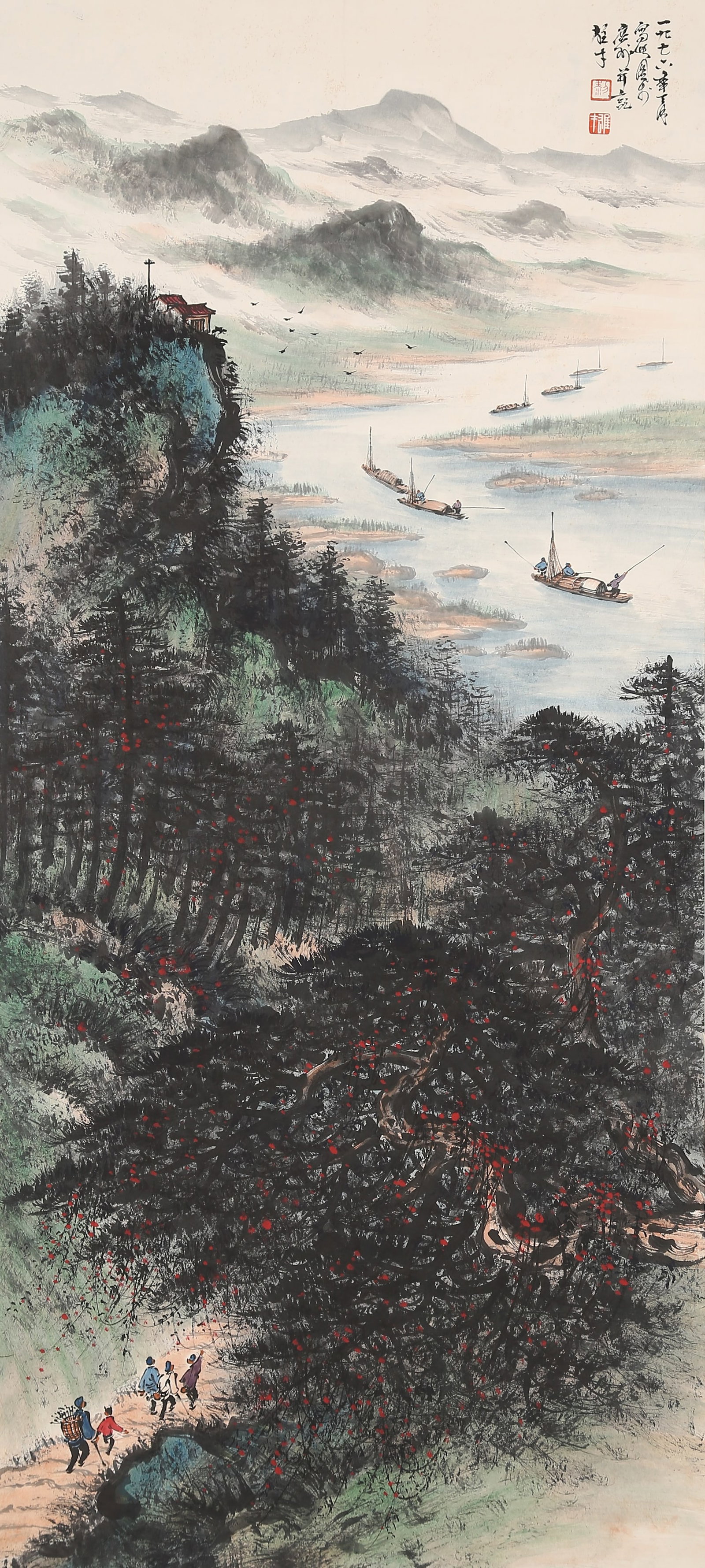 A LANDSCAPE PAINTING ON PAPER BY LI XIONGCAI.黎雄才: Landscape Painting on Paper by Li Xiongcai.黎雄才