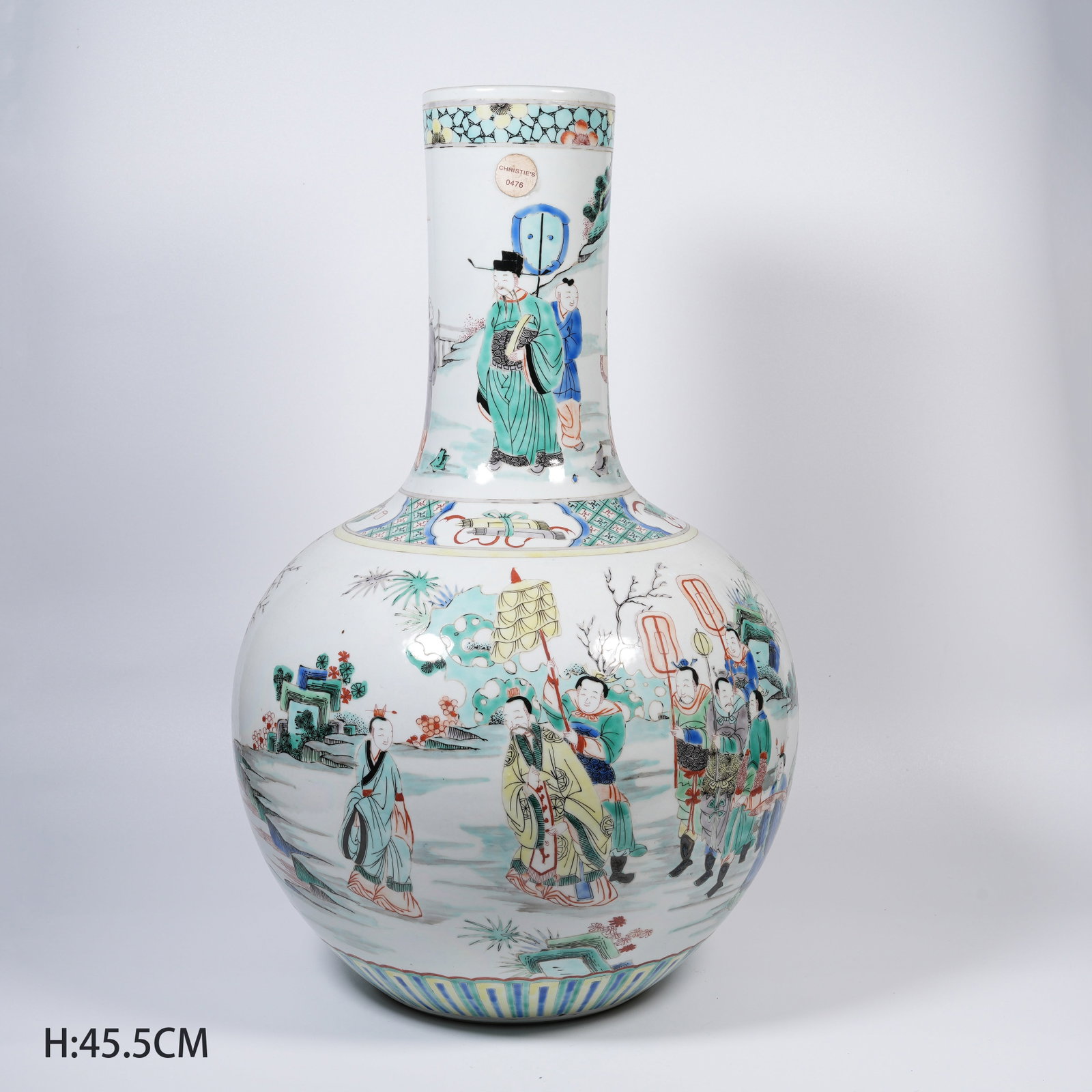 A WUCAI GLOBULAR VASE WITH FIGURE-STORY MOTIFS: Wucai Globular Vase with Figure-story Motifs