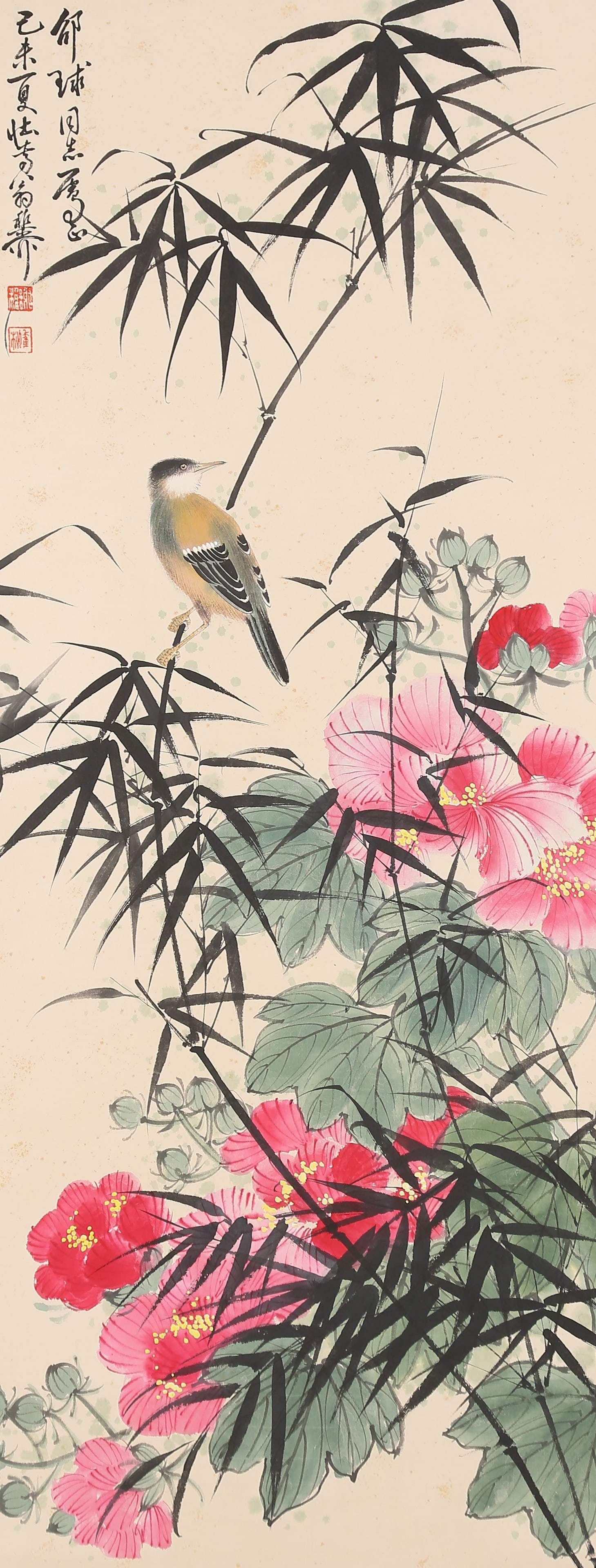 A FLOWERS AND BIRDS PAINTING ON PAPER BY XIE ZHILIU.謝稚柳: Flowers and Birds Painting on Paper by Xie Zhiliu.謝稚柳