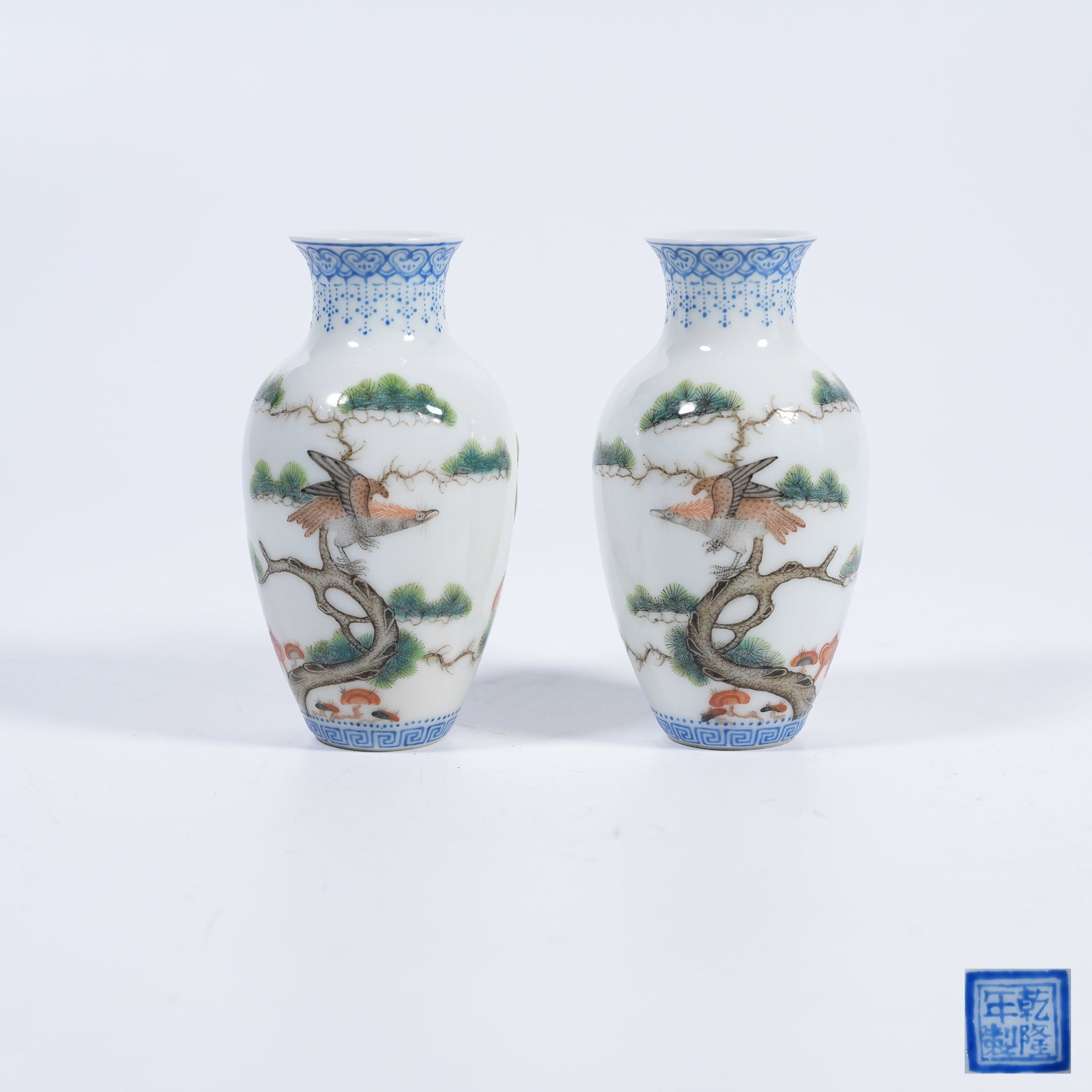 A GROUP OF FAMILLE-ROSE APPRECIATION VASES WITH PINE-AND-EAGLE DESIGN (1 of 9)