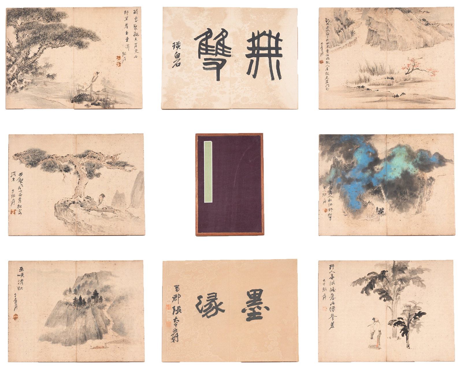 A LANDSCAPE AND FIGURE PAINTINGS ALBUM ON PAPER BY ZHANG DAQIAN (ELEVEN LEAVES).張大 (1 of 13)