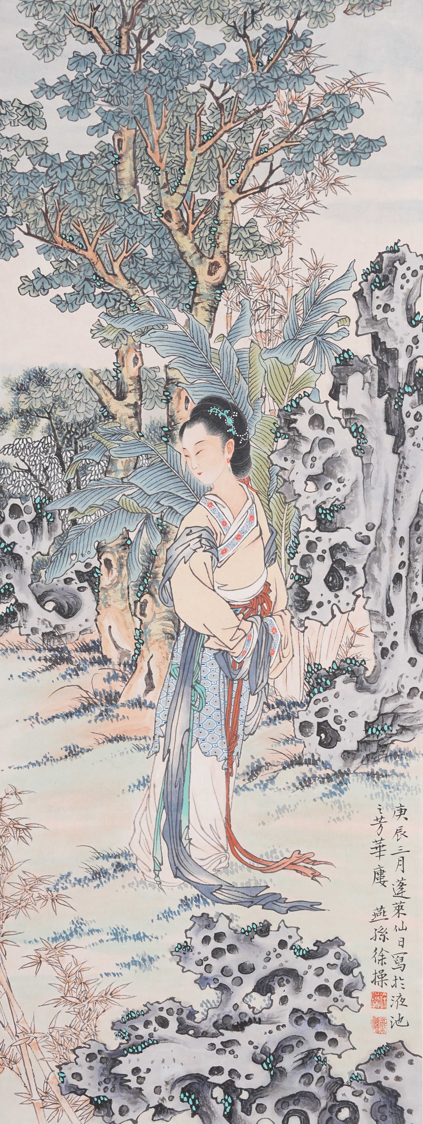 A BEAUTY PAINTING ON PAPER BY XU CAO.徐操: Beauty Painting on Paper by Xu Cao.徐操