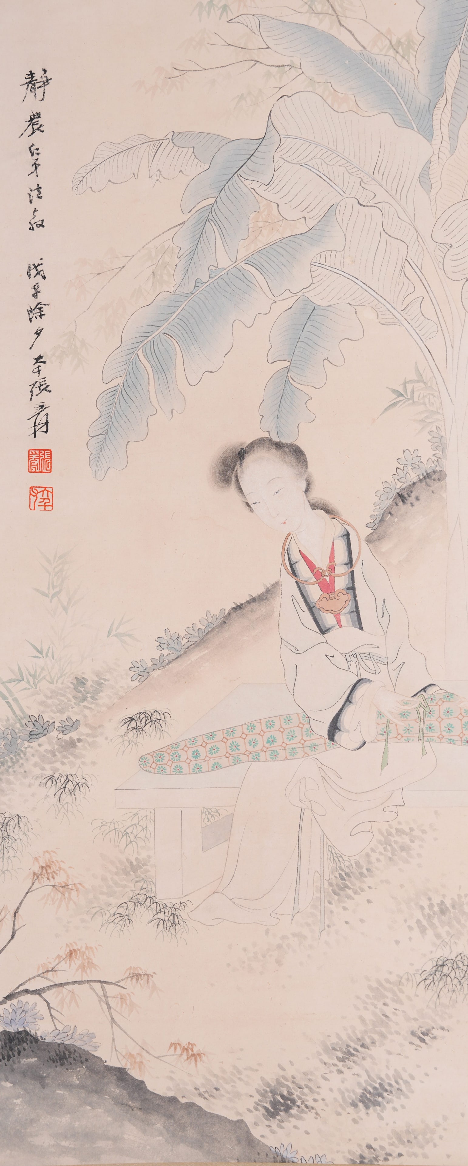 A BEAUTY PAINTING ON PAPER BY ZHANG DAQIAN.張大千: Beauty Painting on Paper by Zhang Daqian.張大千