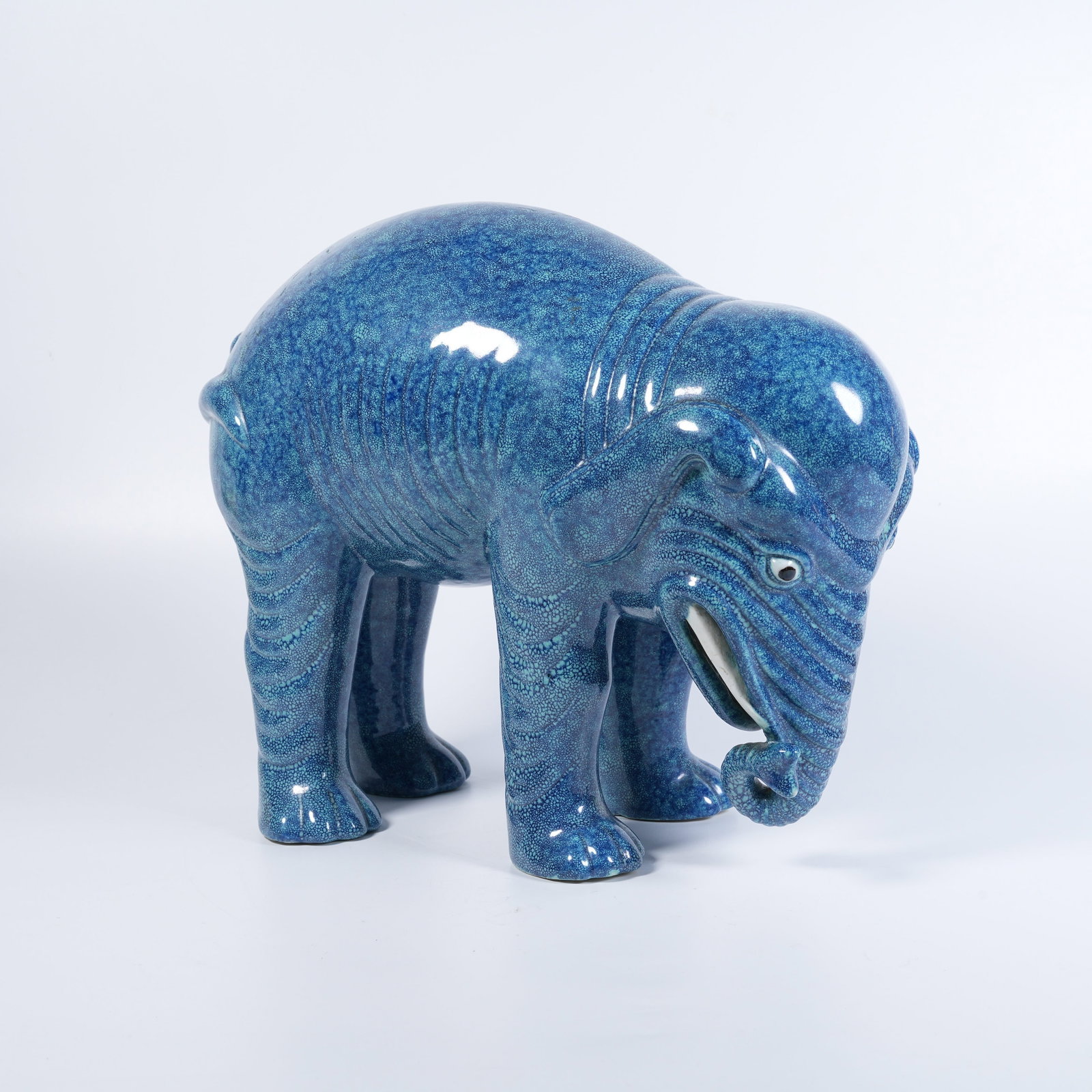 A LUJUN-GLAZE ORNAMENT OF PEACE-BRINGING ELEPHANT: Lujun-glaze ornament of peace-bringing elephant