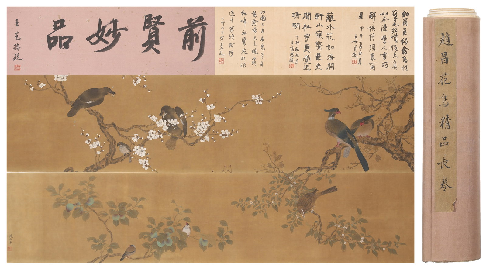 A FLOWER AND BIRD HANDSCROLL ON SILK BY ZHAO CHANG.趙昌: Flower and Bird Handscroll on Silk by Zhao Chang.趙昌