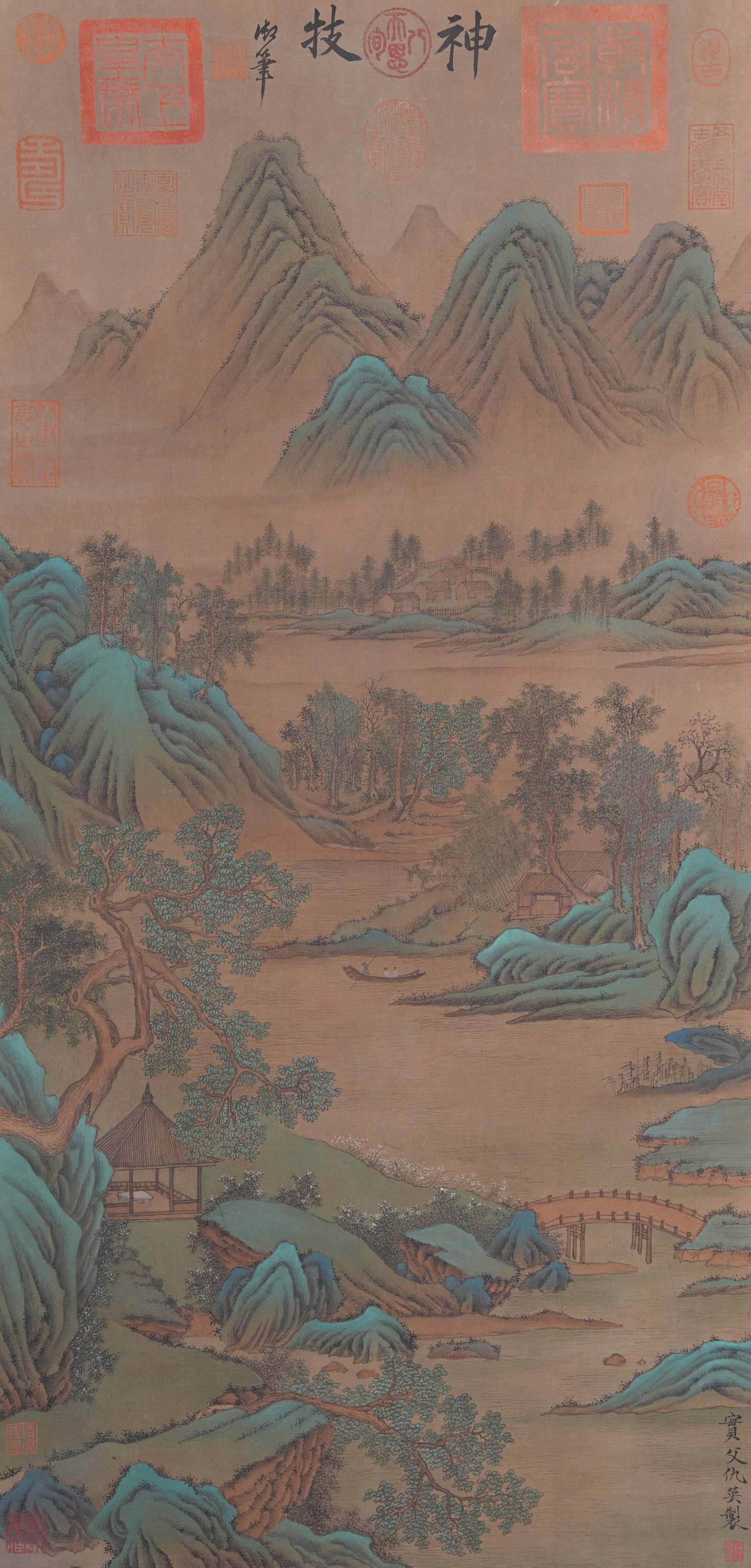 A LANDSCAPE PAINTING ON SILK BY QIU YING.仇英: Landscape Painting on Silk by Qiu Ying.仇英