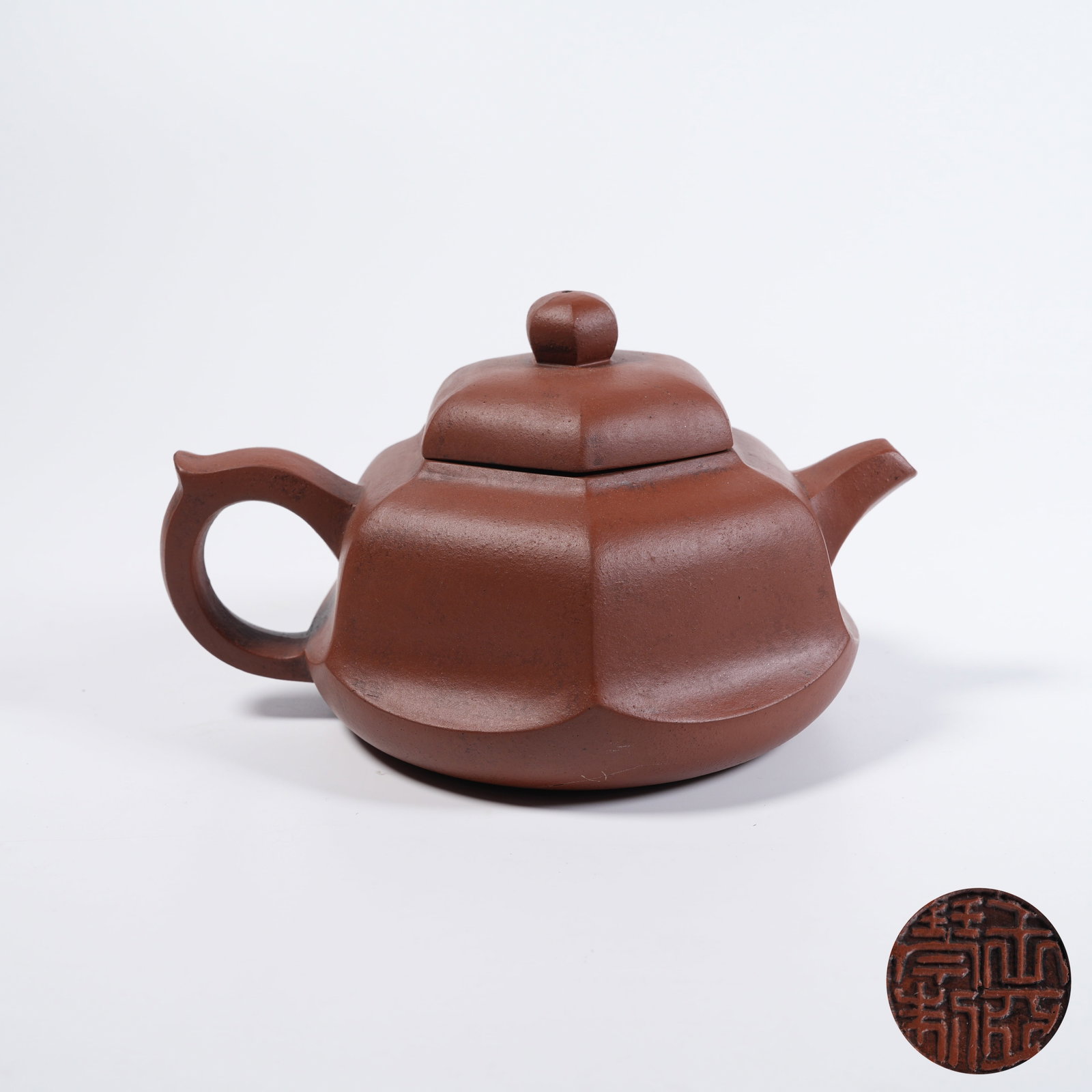 A YIXING CLAY HEXAGONAL EWER: Yixing clay hexagonal ewer