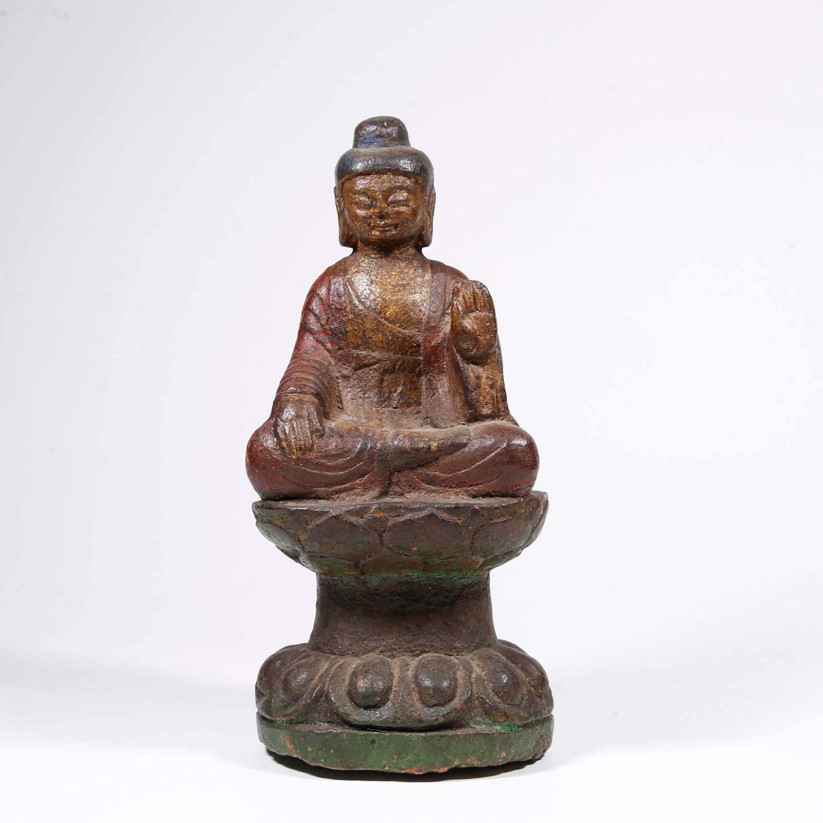 A PAINTED STONE CARVING SAKYAMUNI STATUE (1 of 9)