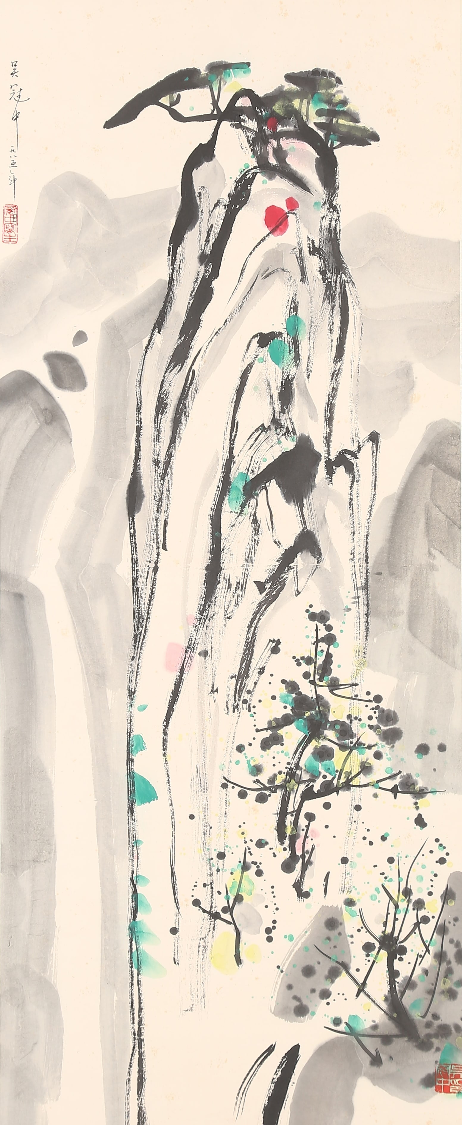 A LANDSCAPE PAINTING ON PAPER BY WU GUANZHONG.吳冠中: Landscape Painting on Paper by Wu Guanzhong.吳冠中