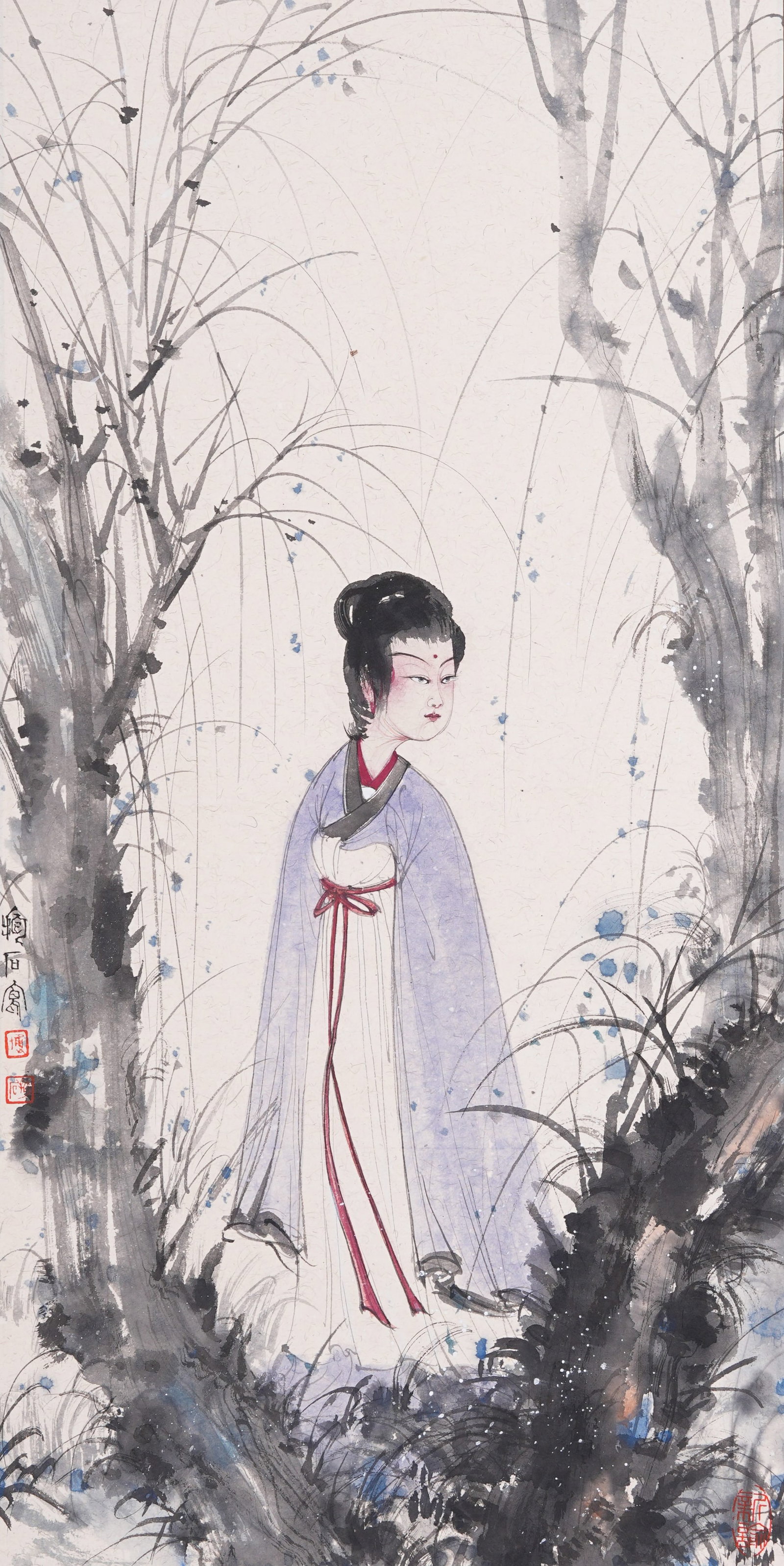 A BEAUTY PAINTING ON PAPER BY FU BAOSHI.傅抱石: Beauty Painting on Paper by Fu Baoshi.傅抱石