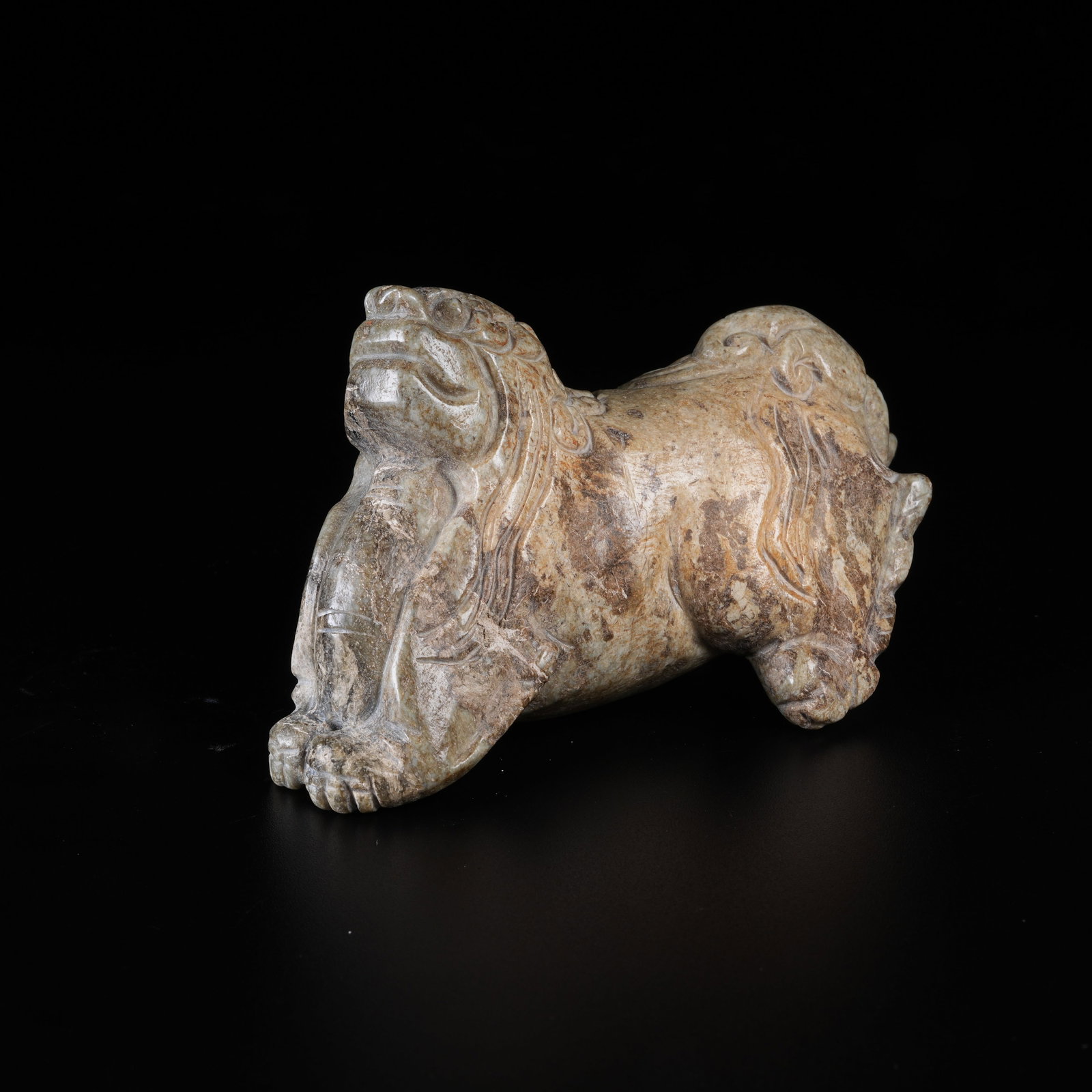 A ARCHAIC JADE BEAST ORNAMENT: Archaic Jade Beast Ornament