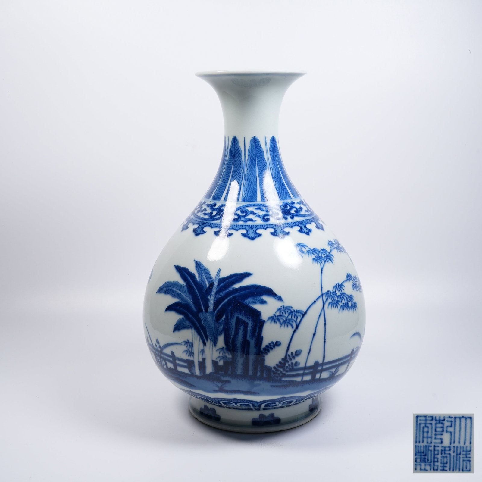 A BLUE-AND-WHITE JADE-SPRING VASE WITH BANANA-LEAF-BAMBOO-ROCK MOTIF (1 of 9)