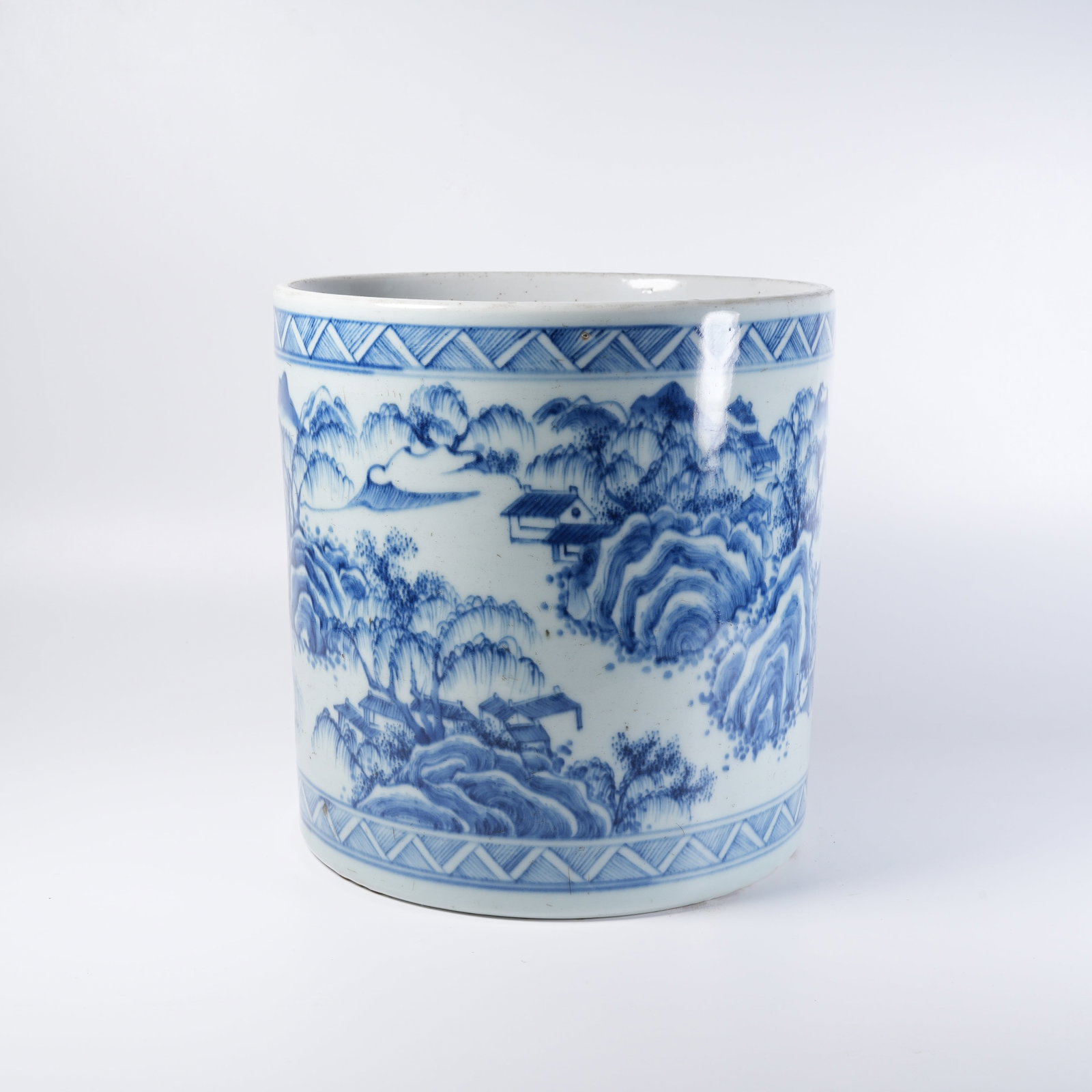 A BLUE-AND-WHITE LANDSCAPE WRITING BRUSH POT (1 of 9)