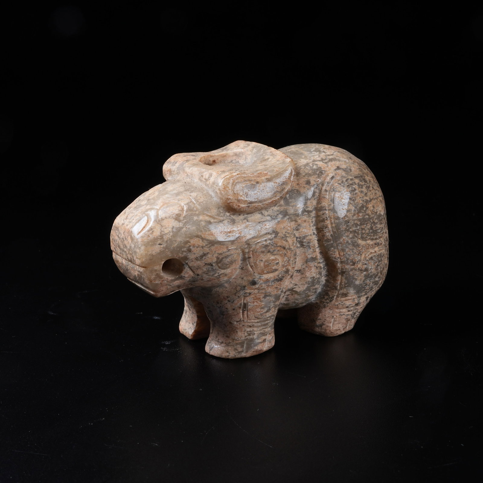 A ARCHAIC JADE RECUMBENT BEAST: Archaic Jade Recumbent Beast