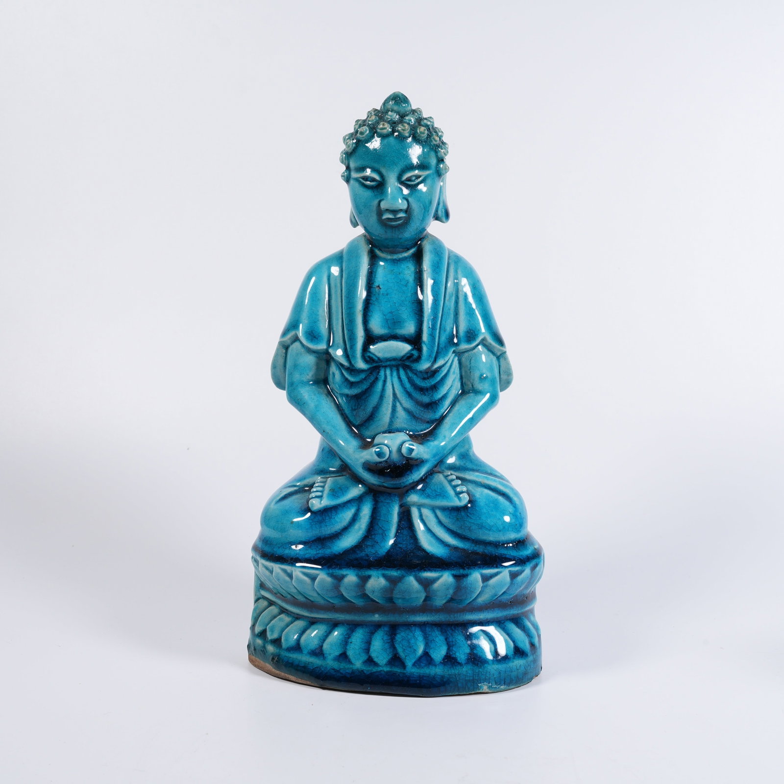 A PEACOCK-BLUE-GLAZE BUDDHA STATUE (1 of 8)