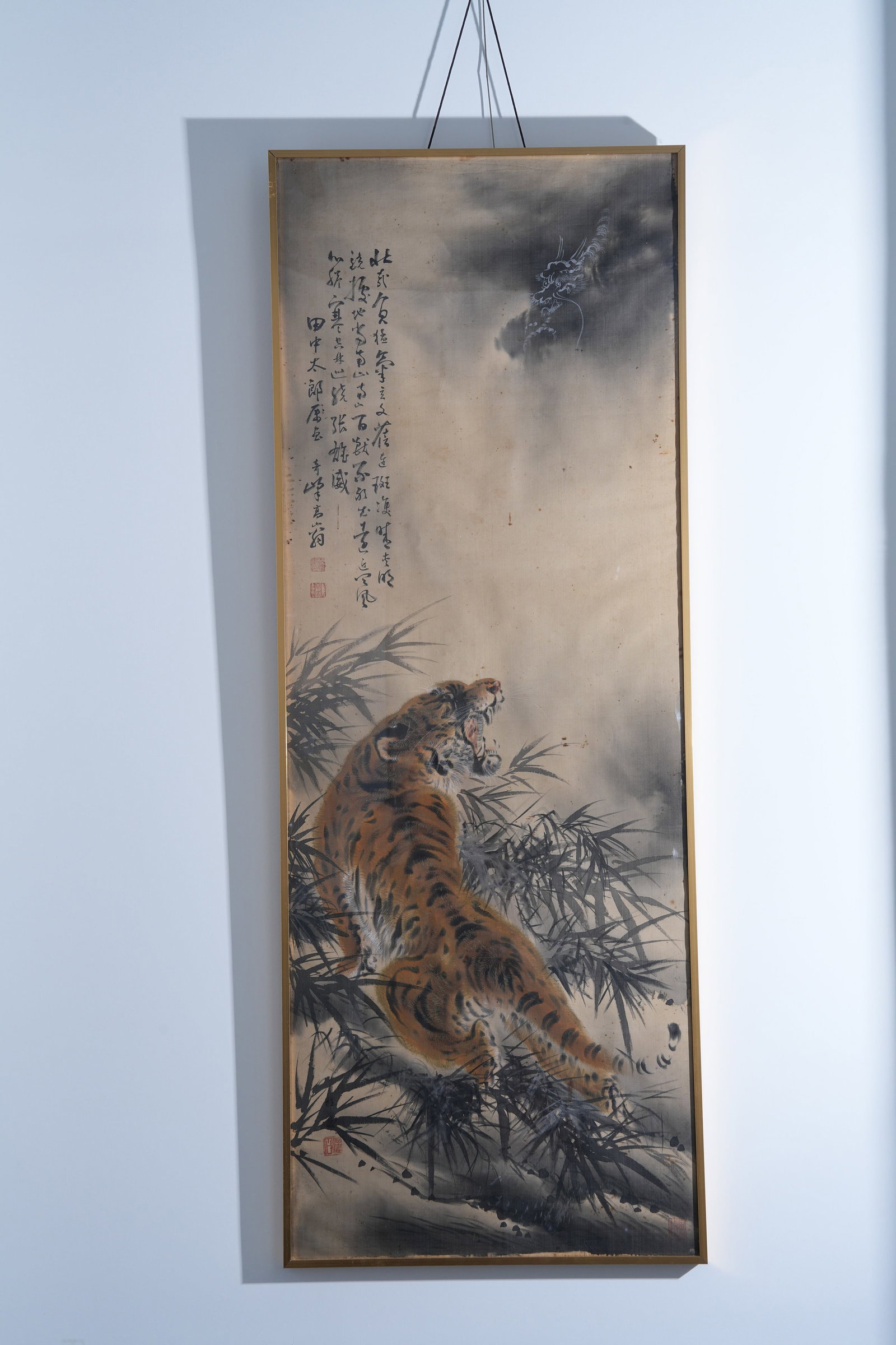 A FRAMED TIGER PAINTING ON SILK BY GAO QIFENG: Framed tiger painting on silk by Gao Qifeng